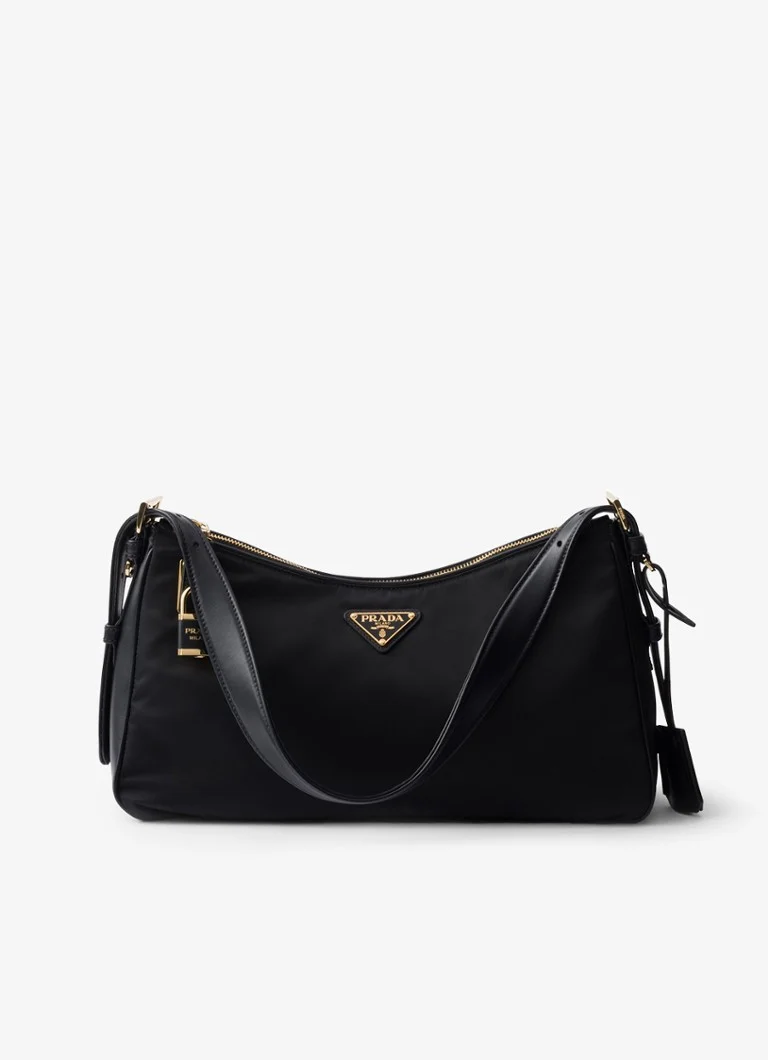 Duża torba na ramię Prada Re-Nylon Aimée ze skórzanymi detalami