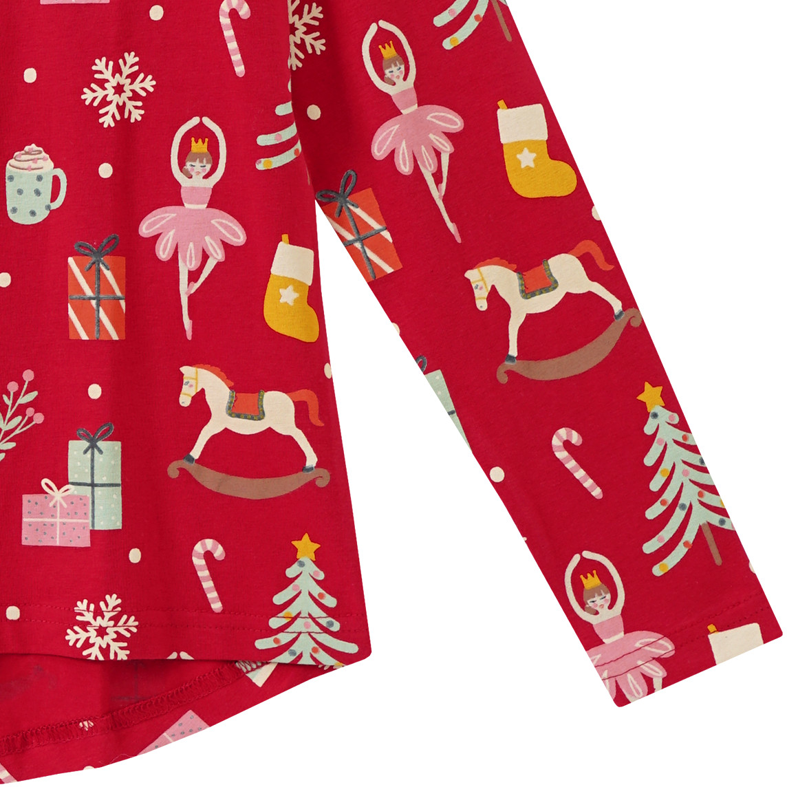 Mädchen Weihnachtsshirt mit bunten Motiven rot