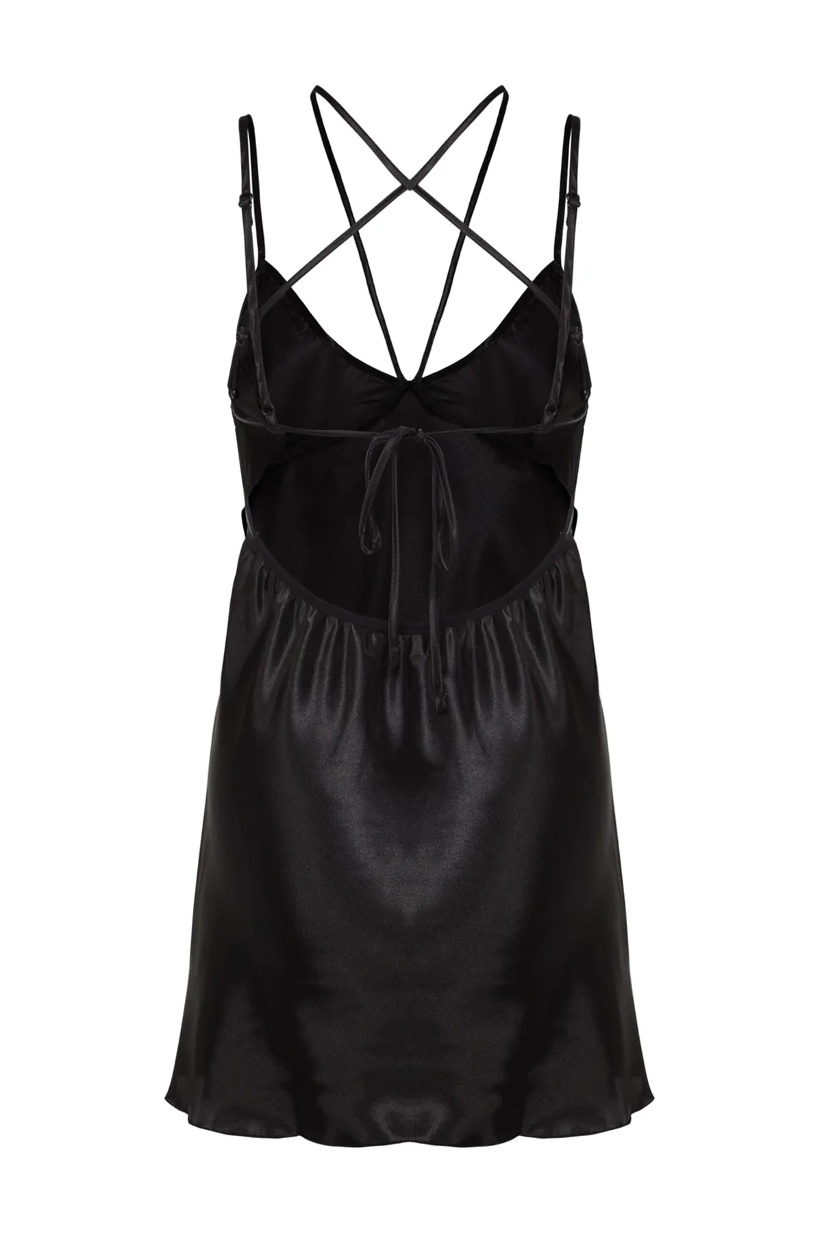Trendyol Collection  Schwarzes, extravagantes Nachthemd mit Satin-Paspelierung und Seilriemen THMAW24LL00001