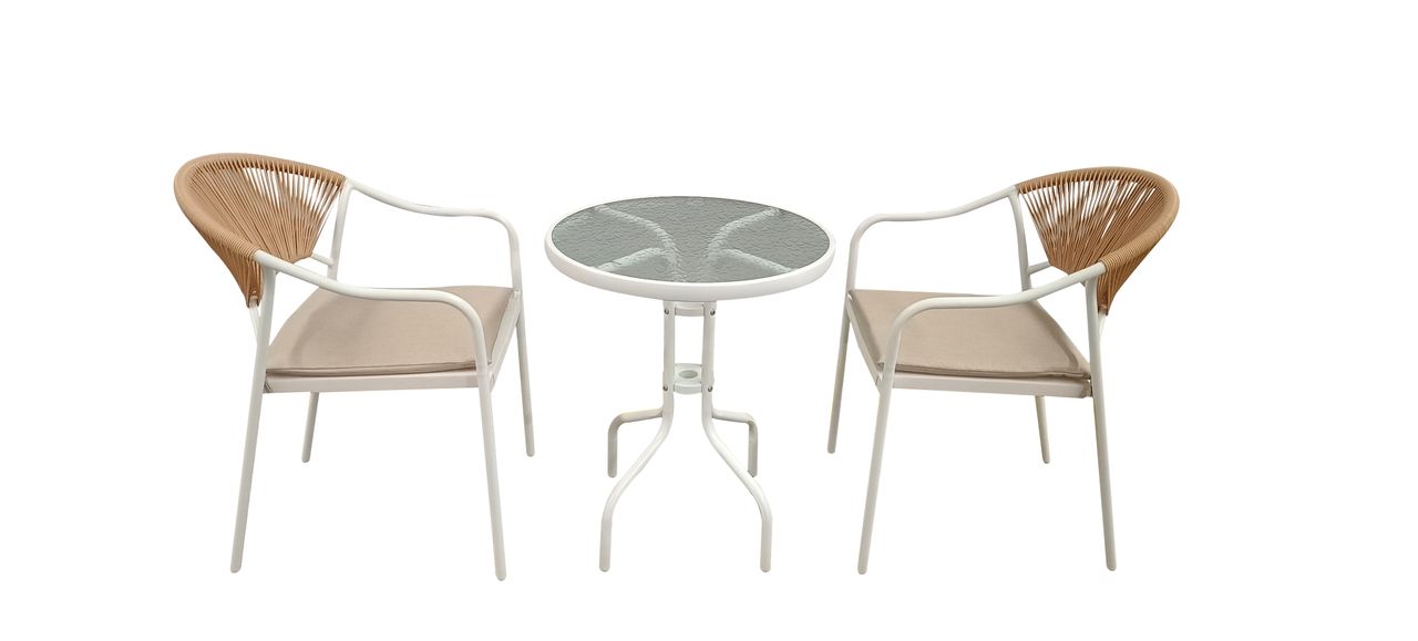 Happy Home Happy Home 3 tlg. Bistro Set HGE51-BEI helles Rattan mit Sitzkissen in Beige