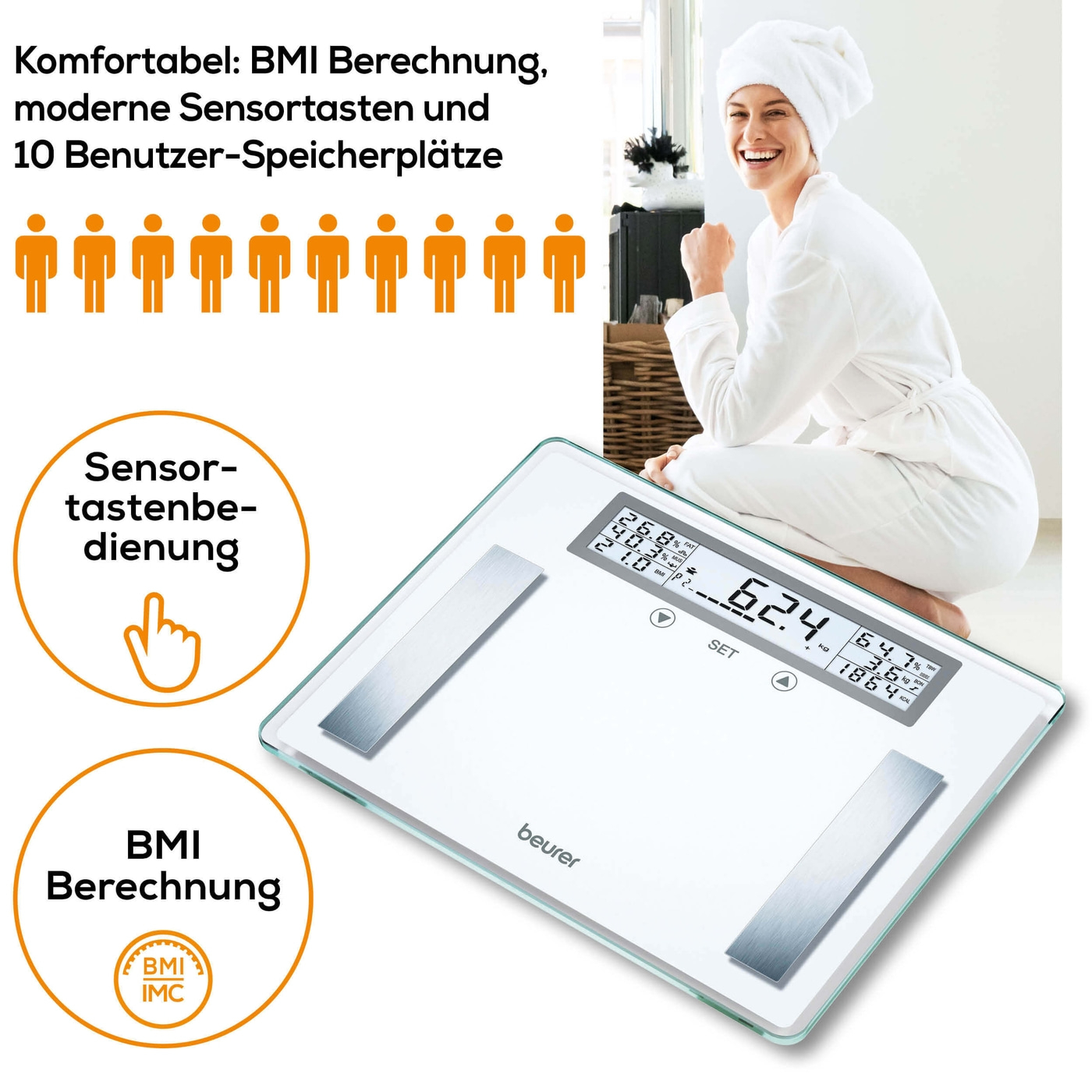 Beurer Diagnosewaage BG 51 XXL-Diagnosewaage mit BMI Ganzkörperanalyse - bis 200 kg