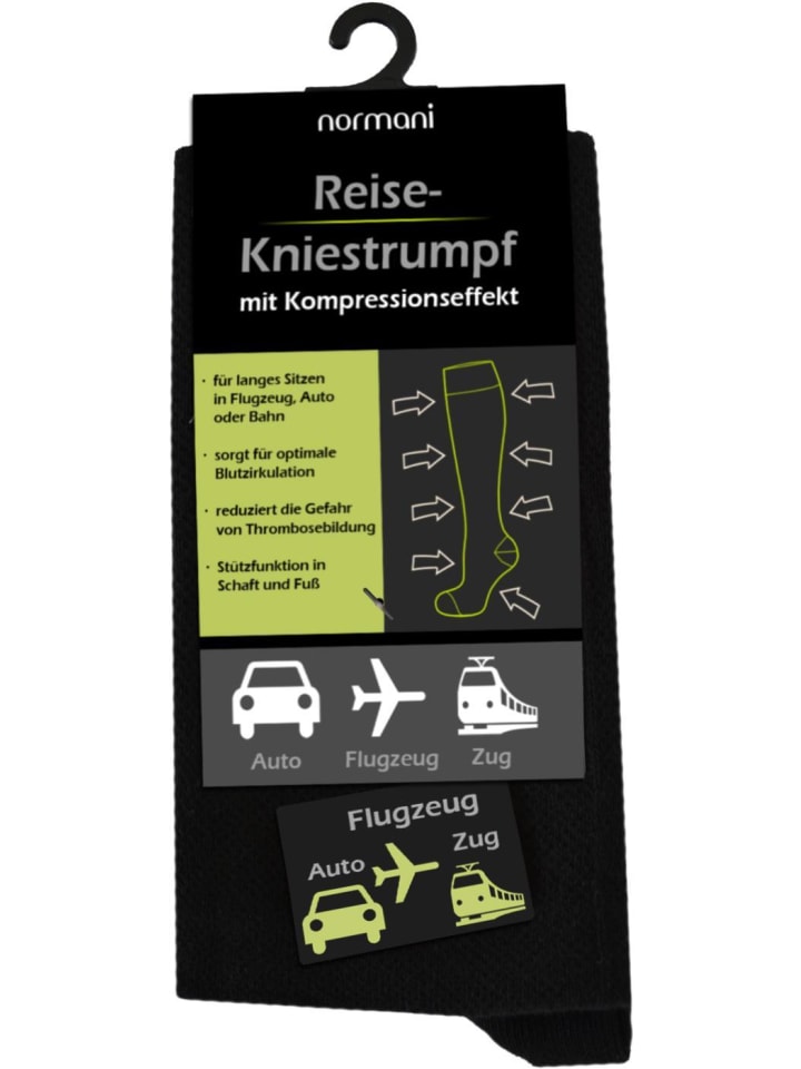 normani 2 Paar Reise-Kompressionskniestrümpfe in Schwarz günstig kaufen