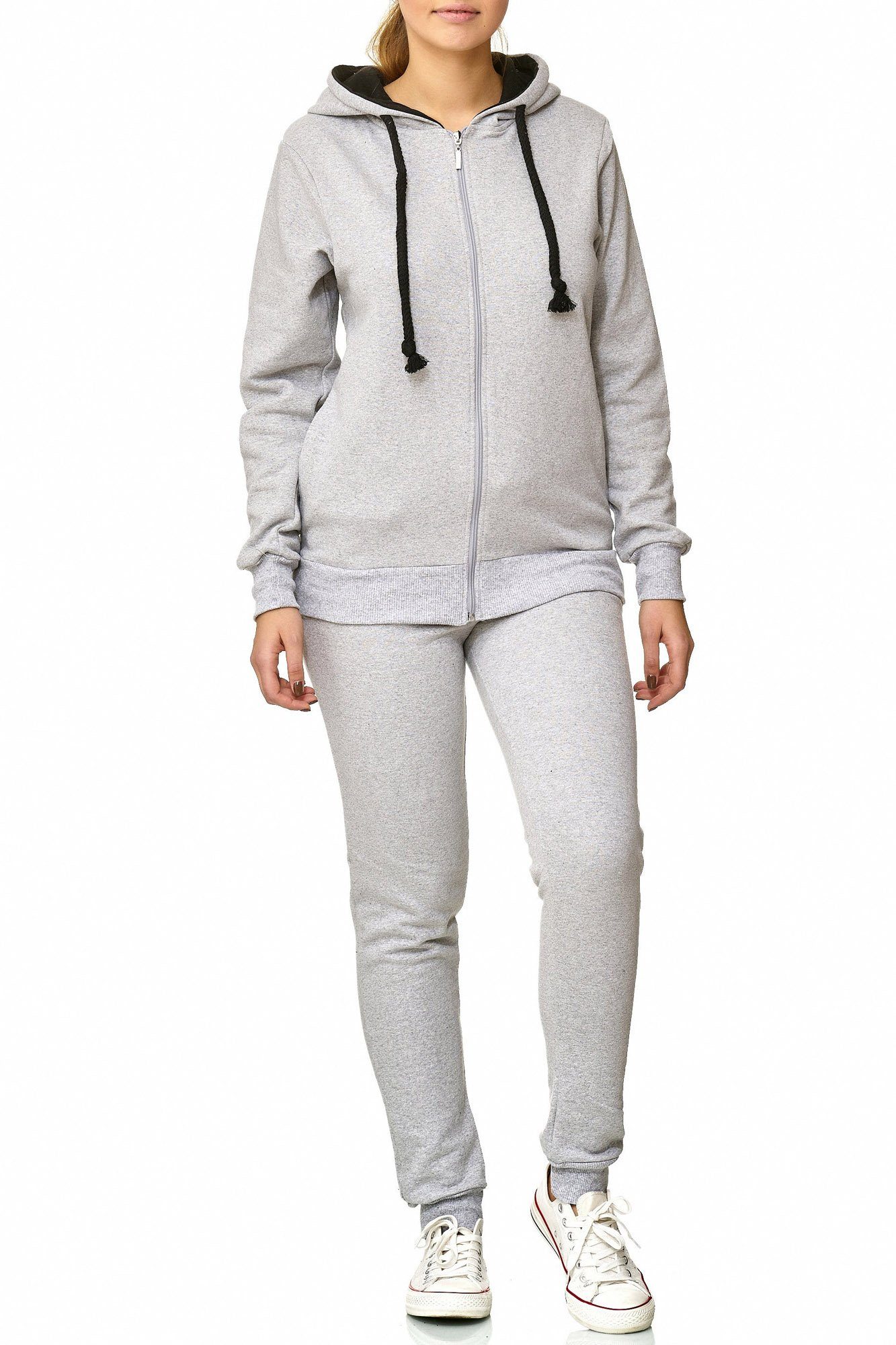 L.gonline Freizeitanzug Damen, Jogging-ANZUG X239, Dicke Kordel (Kapuzenjacke mit Reißverschluss, Hose, 2-tlg), Fitness Freizeit Casual