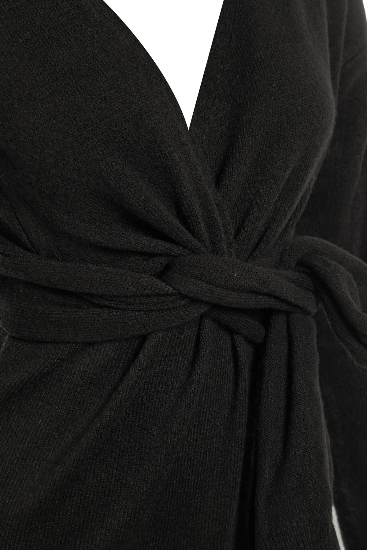 Trendyol Collection  Schwarzes, zweireihiges Strickkleid mit Kragen und Krawatte