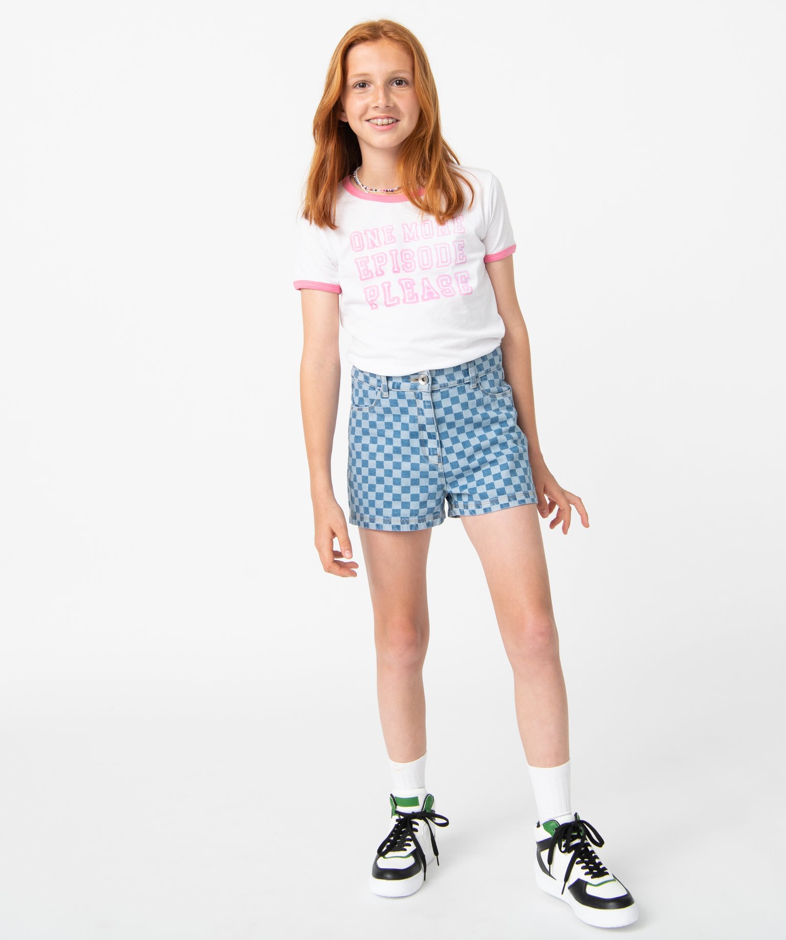 Short en jean fille motif damier bleach | GEMO