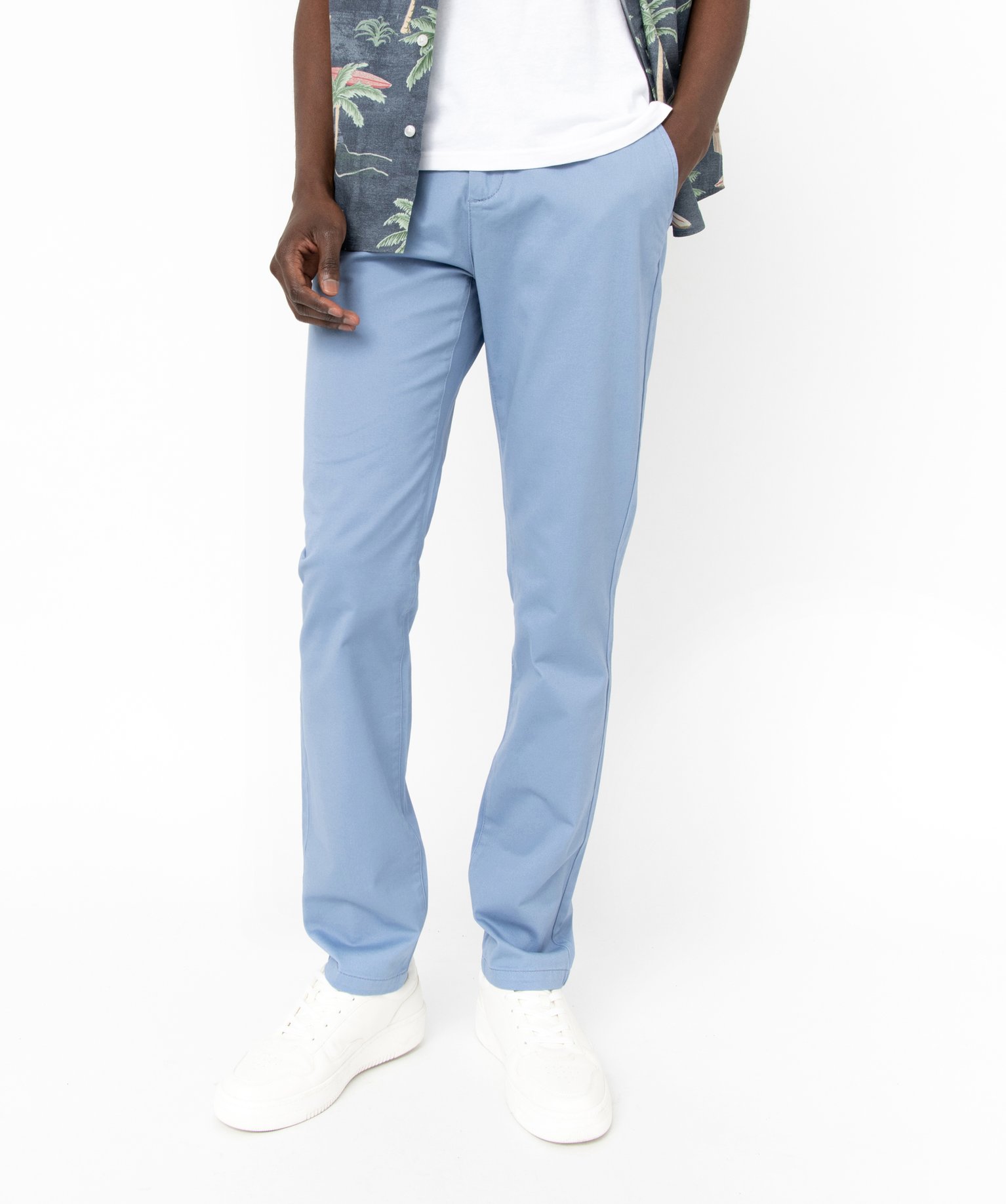 Pantalon chino en coton stretch uni homme bleu | GEMO