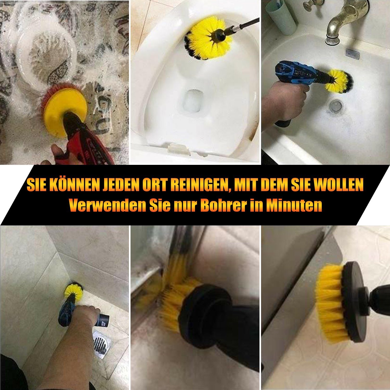 Lospitch Reinigungsbürsten-Set Bürstenaufsatz Bohrmaschine Set 3 PCS/10 PCS/18 PCS, Fliesen, Küchenwänden, Böden, Autos, Wohnzimmerteppichen, Badewannen, Autorädern, (Spar-Set, 3-tlg., Putzgeräte für den Haushalt), Automobil,Badezimmer,Essgeschirr,Fl