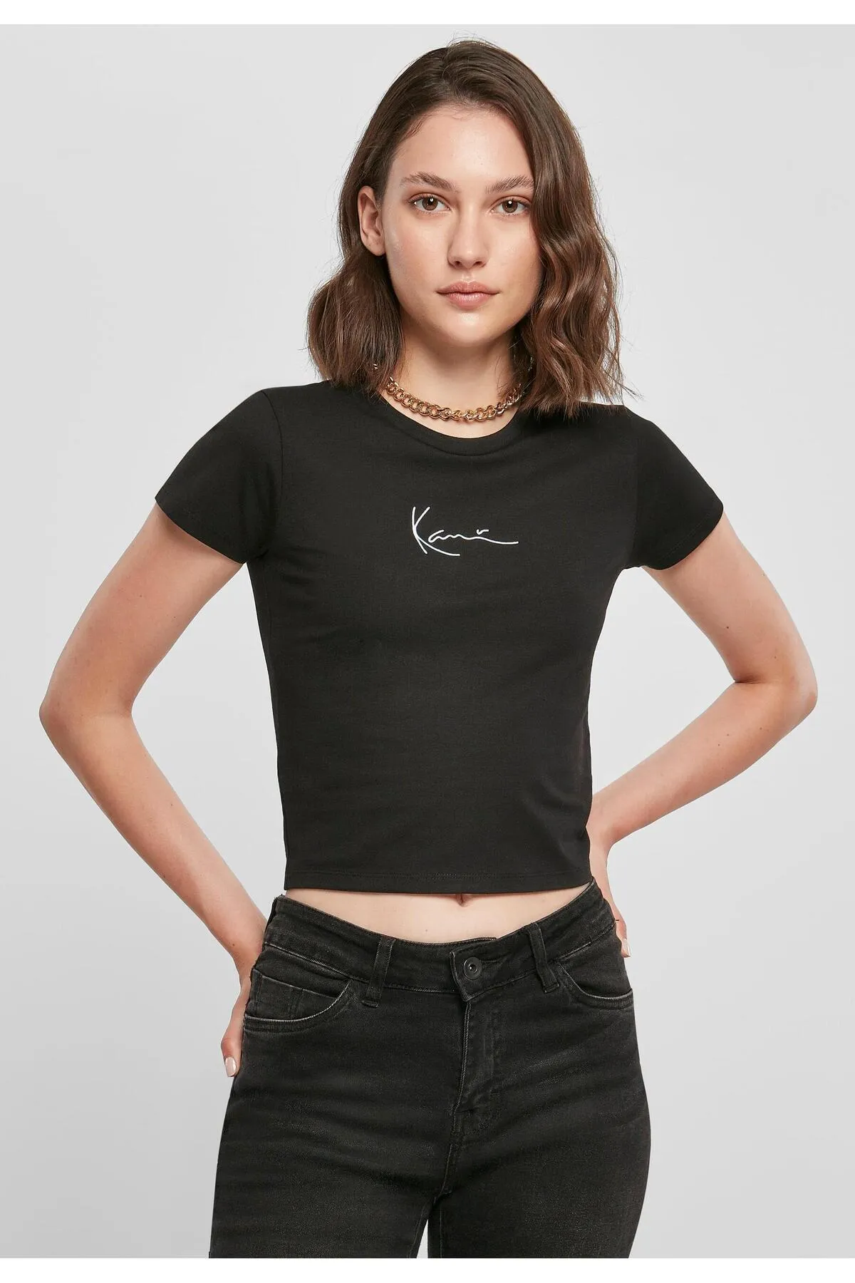 KARL KANI  Damen KKWQ22002BLK SMALL SIGNATURE SHORT TEE BLK
