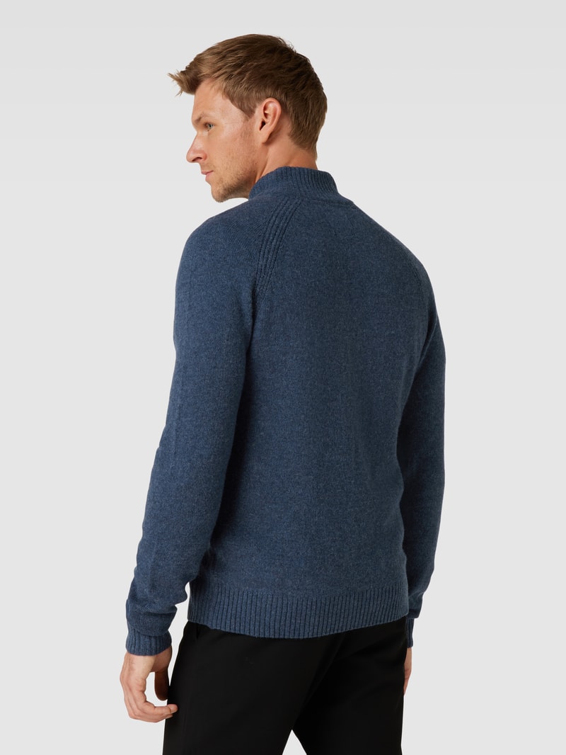 Strickjacke mit Label-Stitching Modell 'GEORG' in marineblau meliert