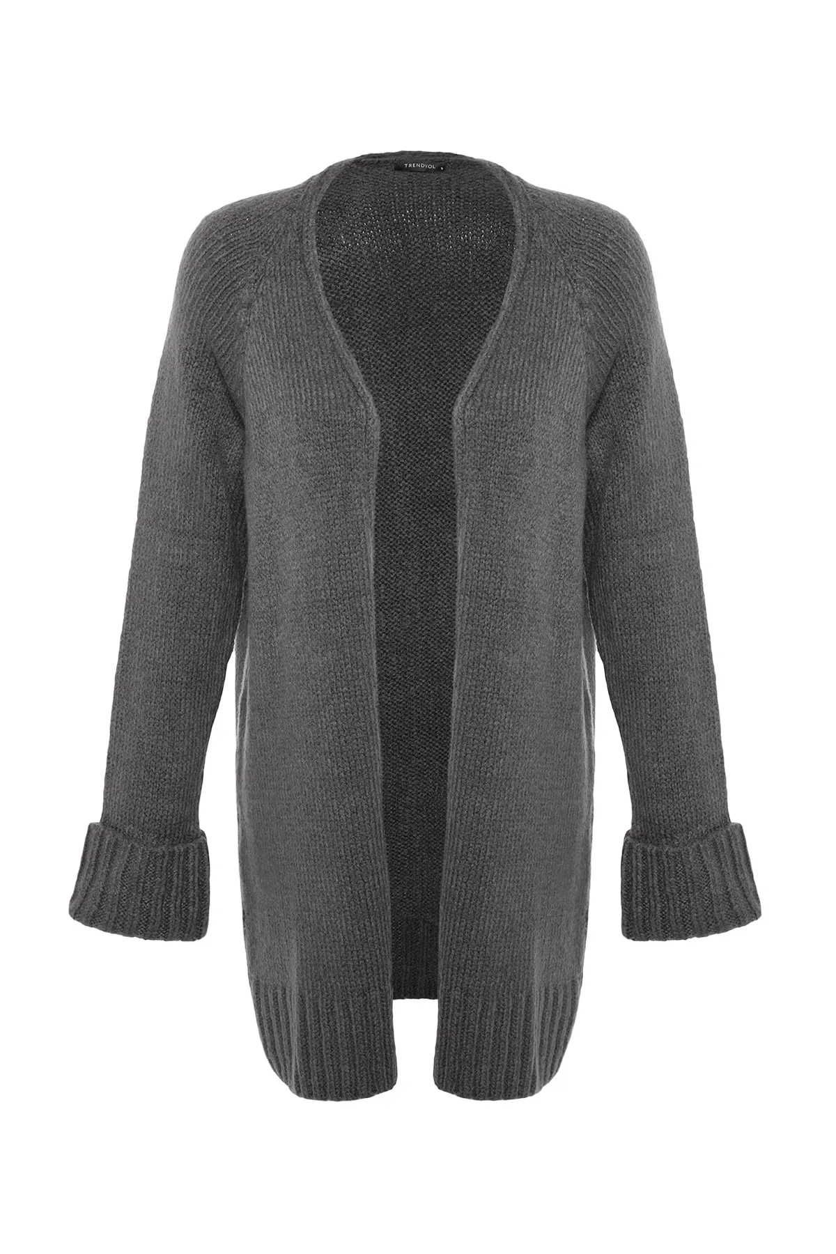 Trendyol Collection  Anthrazitfarbener, weicher, strukturierter Strickcardigan mit weiter Passform TWOAW21HI0555