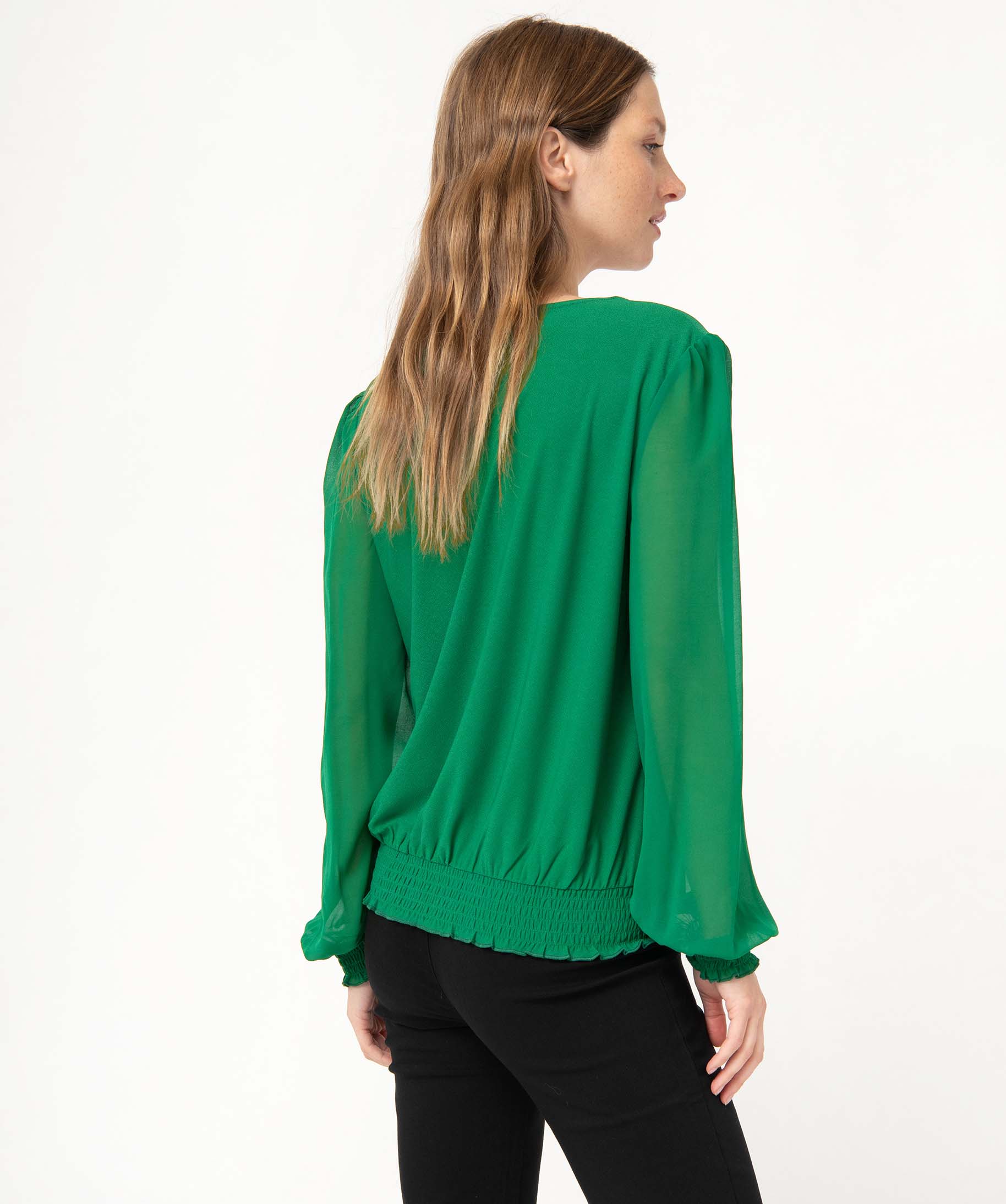 Tee-shirt femme à manches longues avec manches en voile vert | GEMO