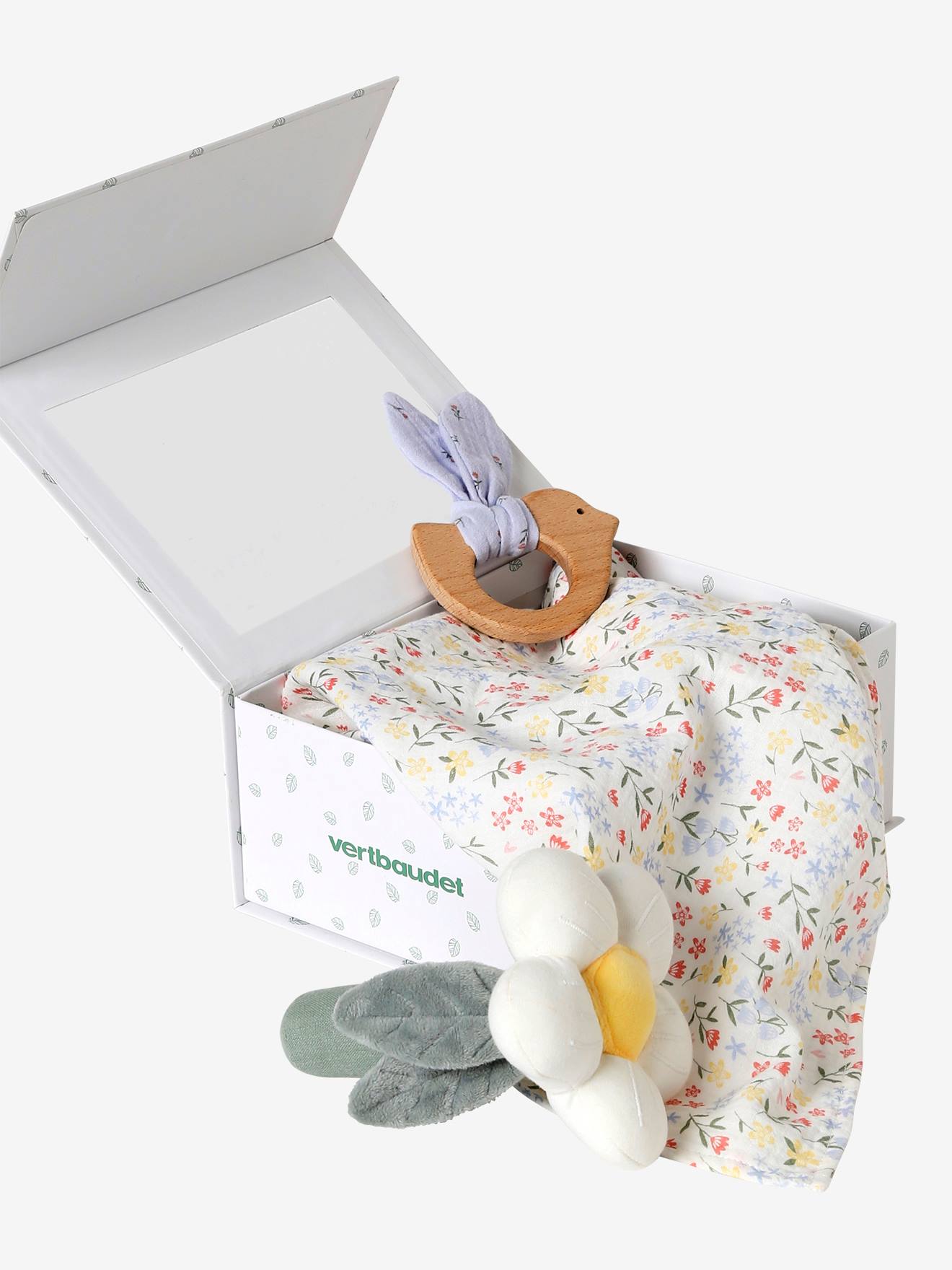 Vertbaudet Baby Geschenk-Set: Schmusetuch, Rassel & Stoffbuch mit Geschenkverpackung - gelb