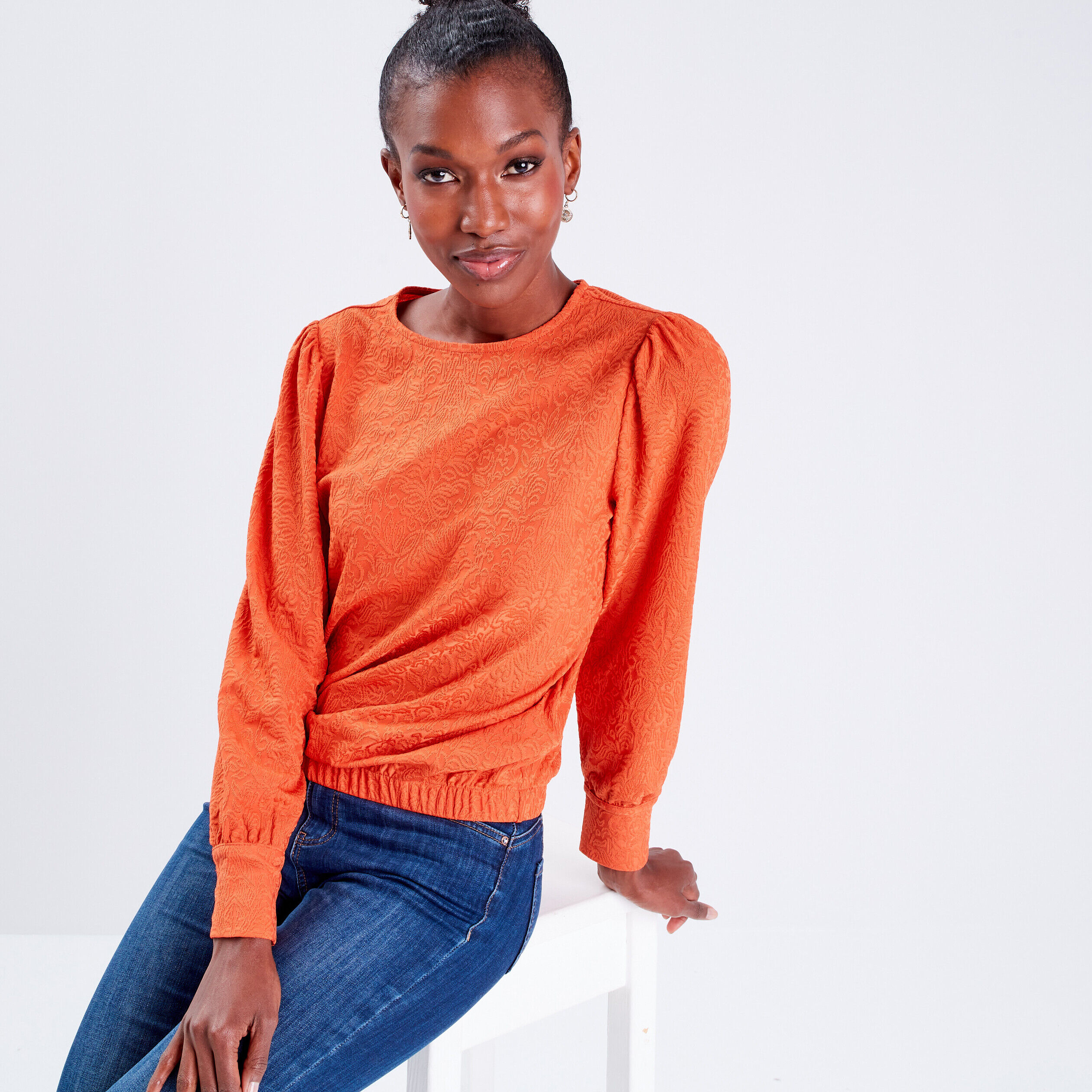 Sweat manches longues orange femme | Cache Cache