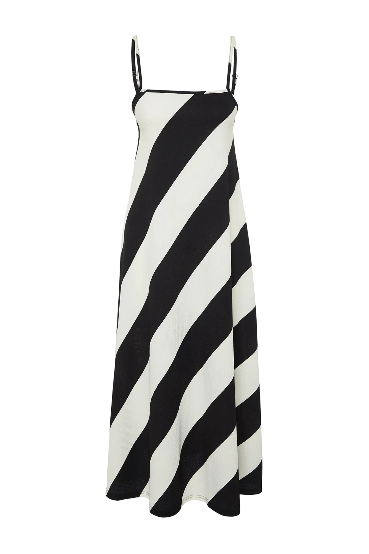 Trendyol Collection  Schwarzes bedrucktes A-Linien-Maxikleid aus Twist-/Strukturstrick TWOSS24EL00060