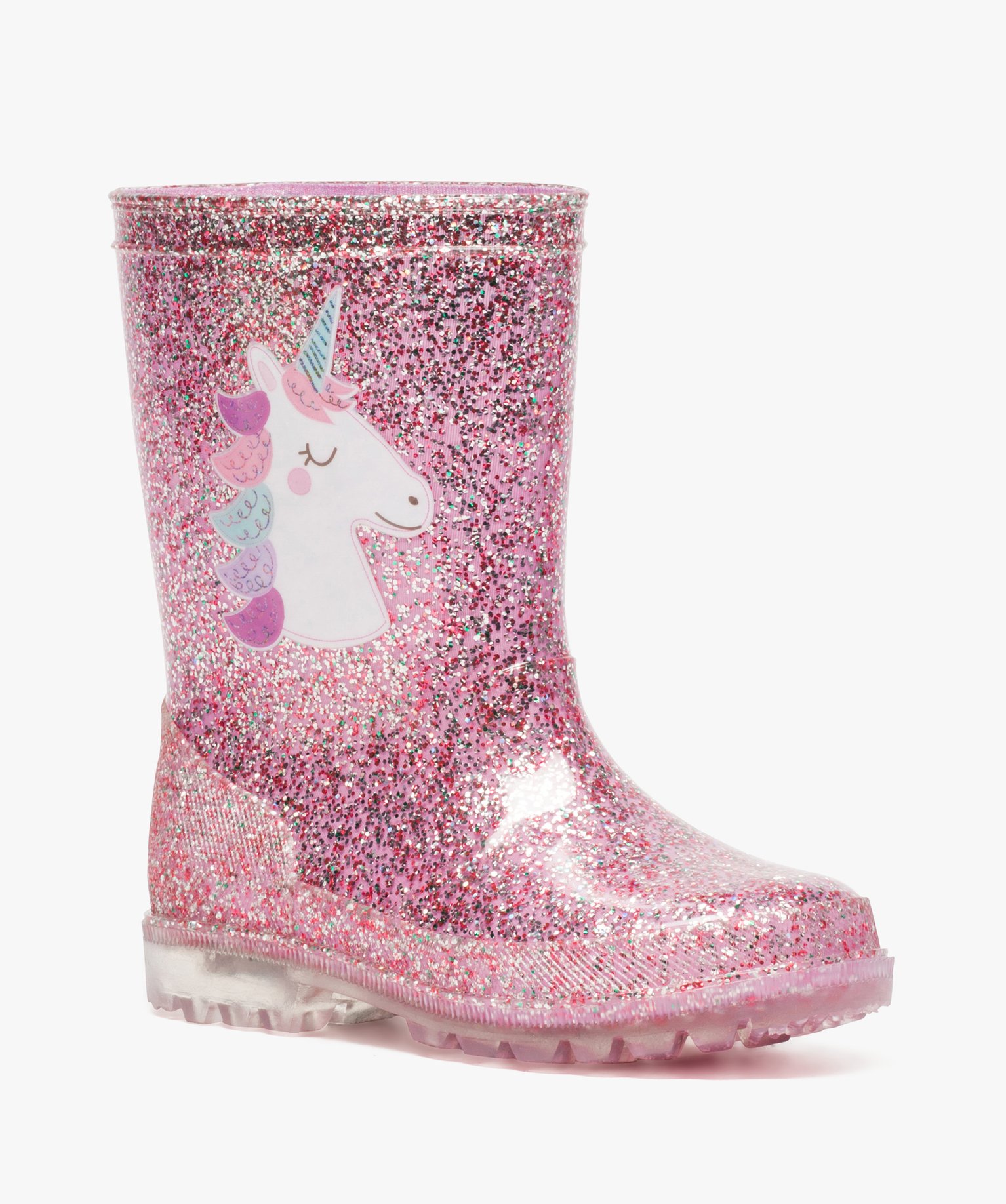 Bottes de pluie fille pailletées à semelle lumineuse rose | GEMO