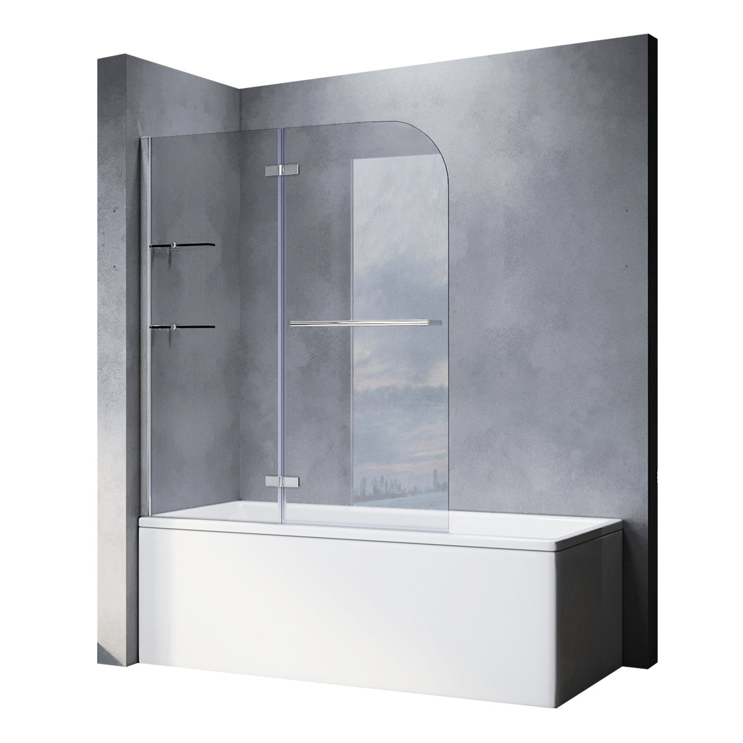 SONNI Badewannenaufsatz Duschtrennwand für Badewanne, 120x140 cm, für Badezimmer, Einscheibensicherheitsglas mit Nano Beschichtung, ESG mit Nano Beschichtung