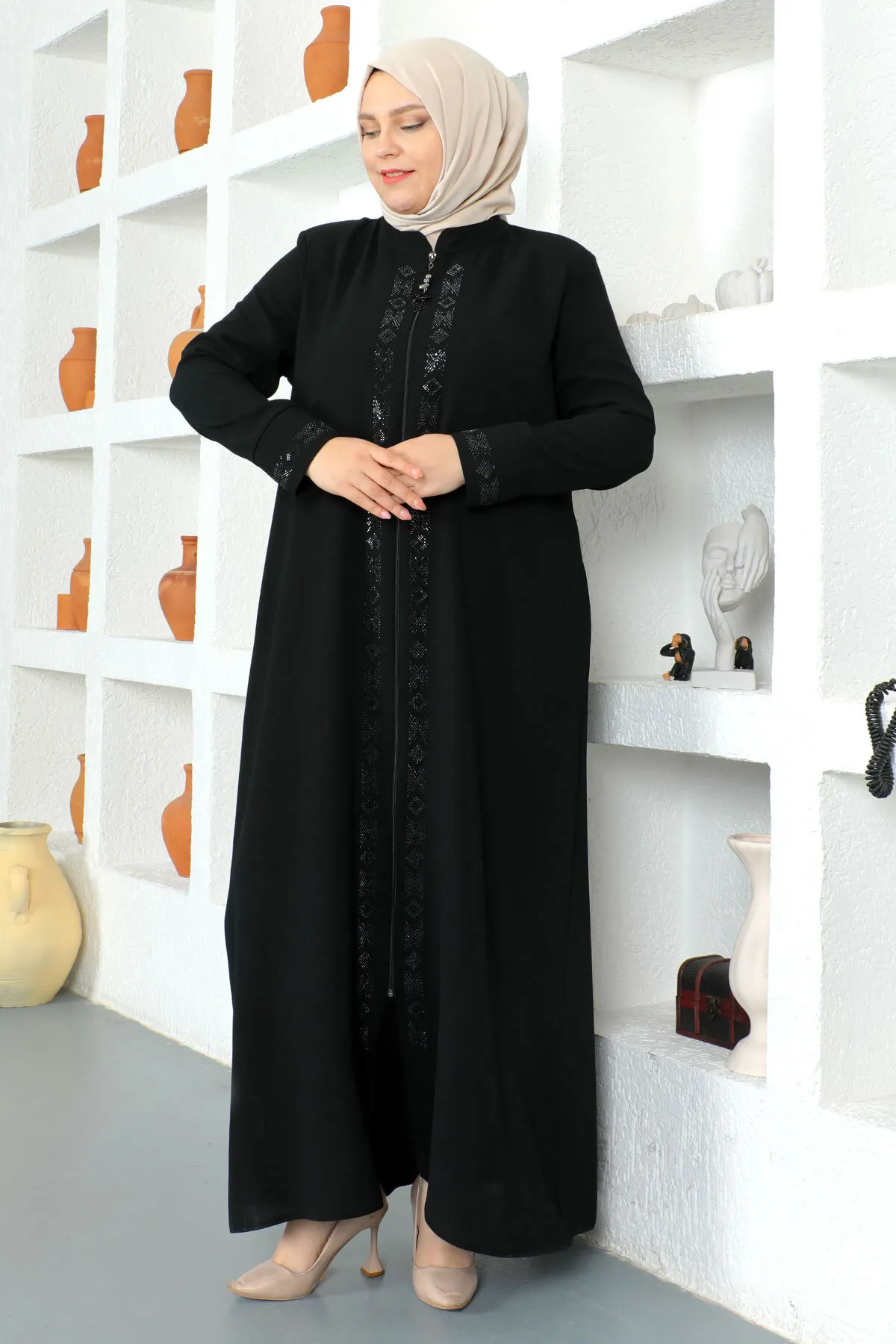 Tesettür Dünyası  Mit Pailletten bestickter Hijab Ferace Tsd230330 Schwarz