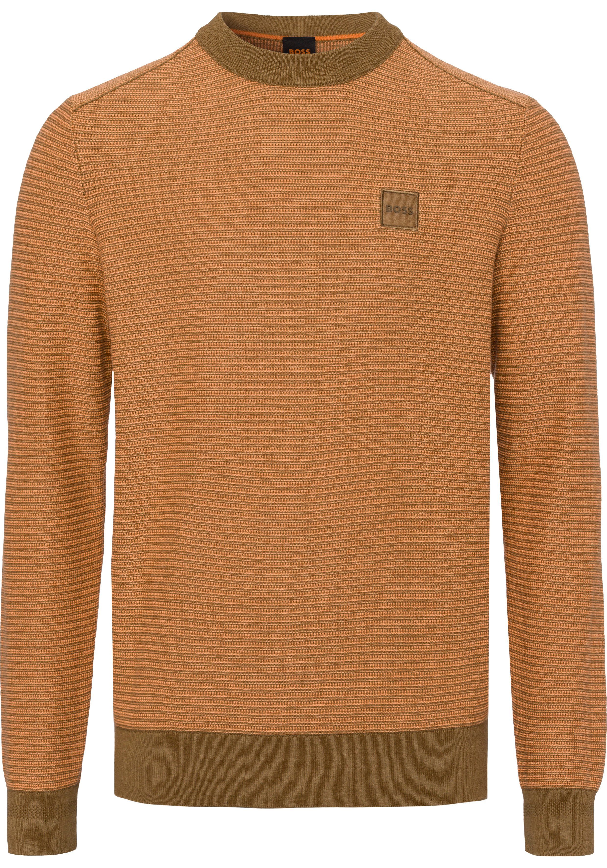 BOSS ORANGE Rundhalspullover mit gestreiftem Jacquardmuster