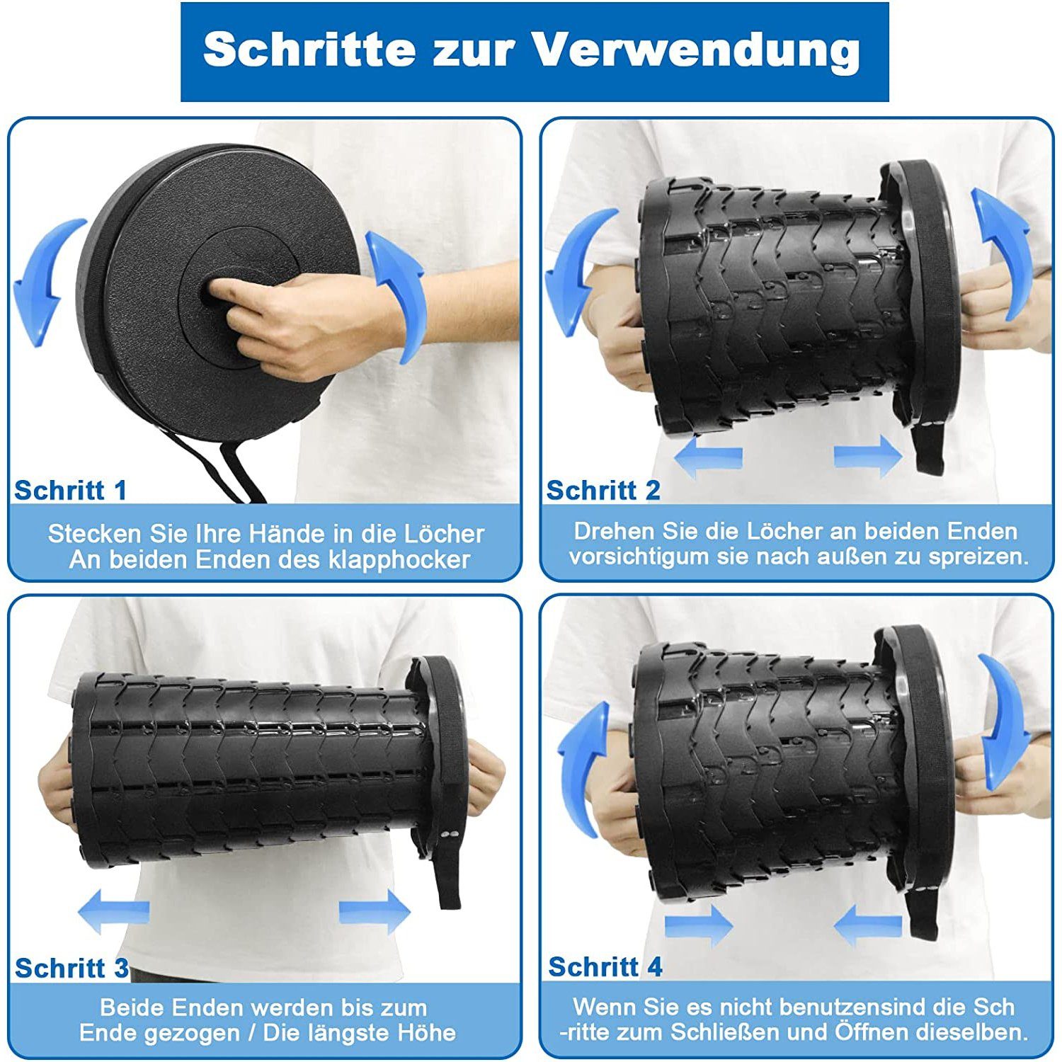 Vicbuy Campinghocker Tragbarer Klapphocker, Mini Teleskophocker, Leichte Angelnhocker (Höhenverstellbarer Campingstühle, Klappstuhl, Angelstuhl, Trittbank, Fußhocker, Belastung 100kg, für Outdoor, Wandern, Angeln), BBQ Grillen, Reise, Party