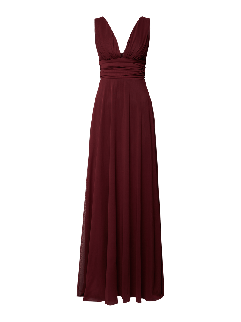Abendkleid mit Raffungen in kirschrot