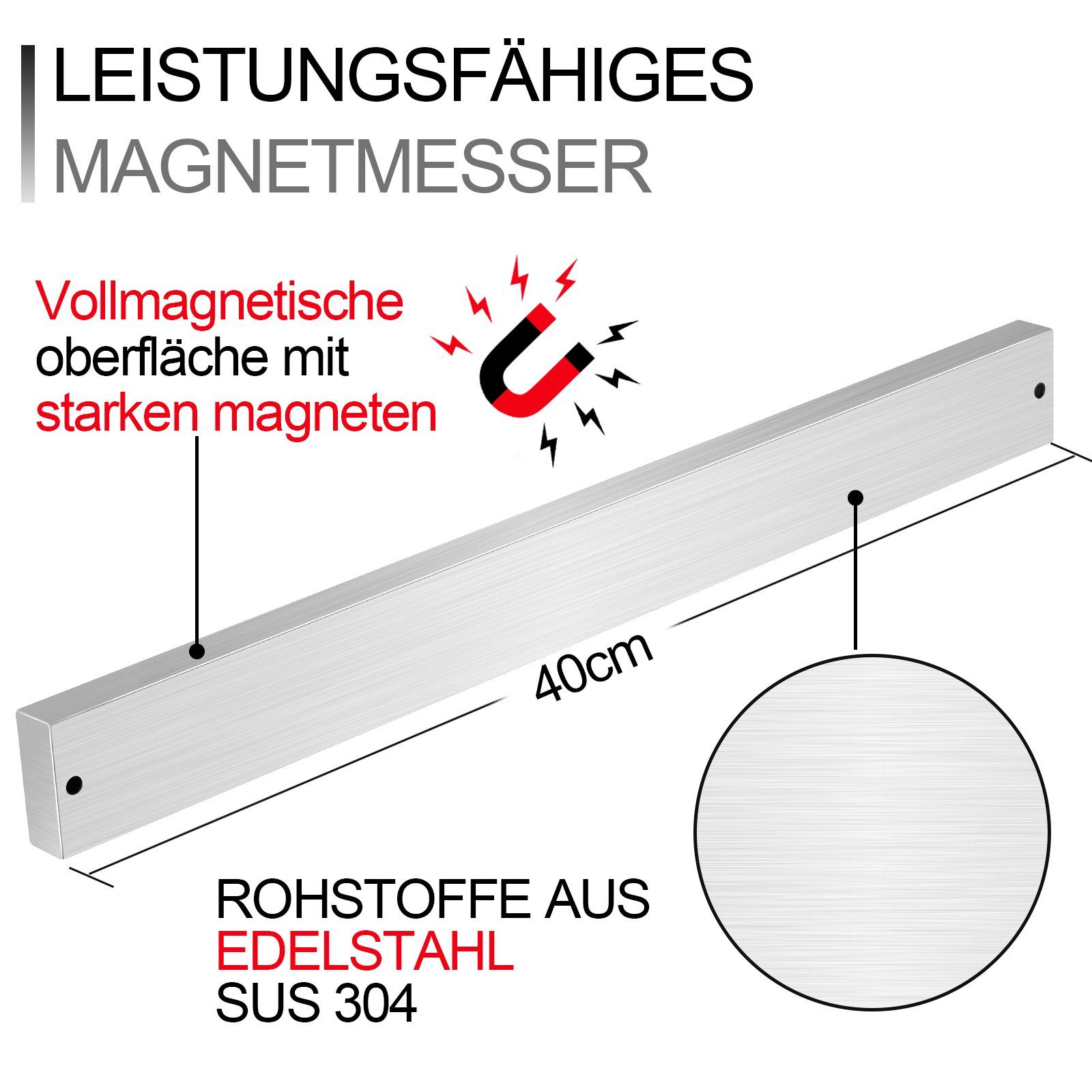 TolleTour Wand-Magnet Messer-Leiste Magnetleiste Messer 40cm - selbstklebend mit 3M magnetisch