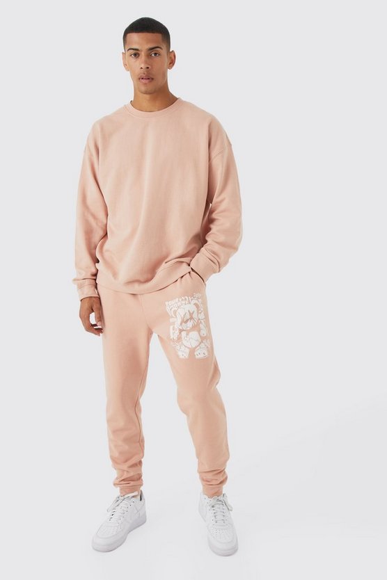 Oversize Sweatshirt-Trainingsanzug mit Graffiti Teddy Print
