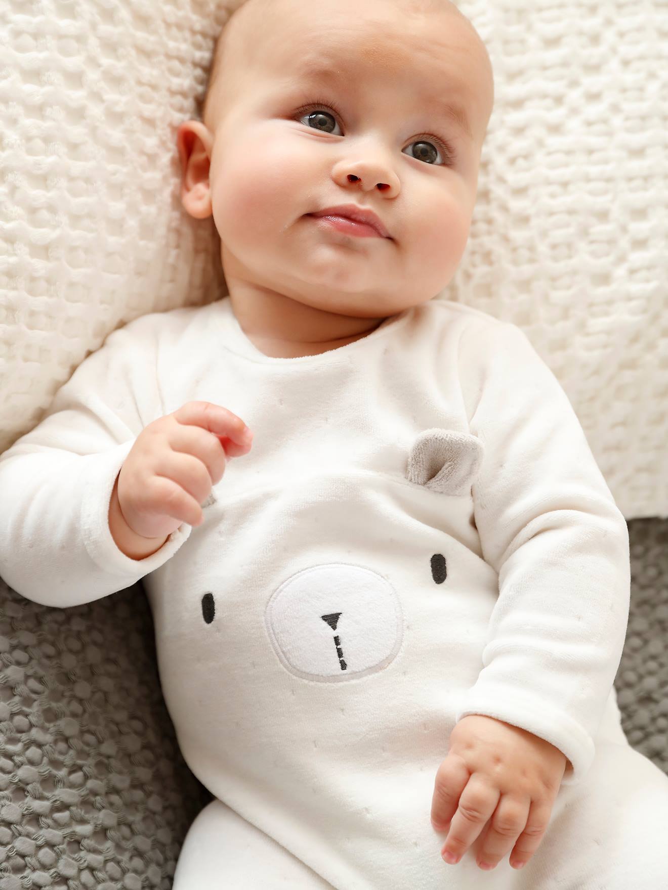 Dors-bien en velours bébé ours écru