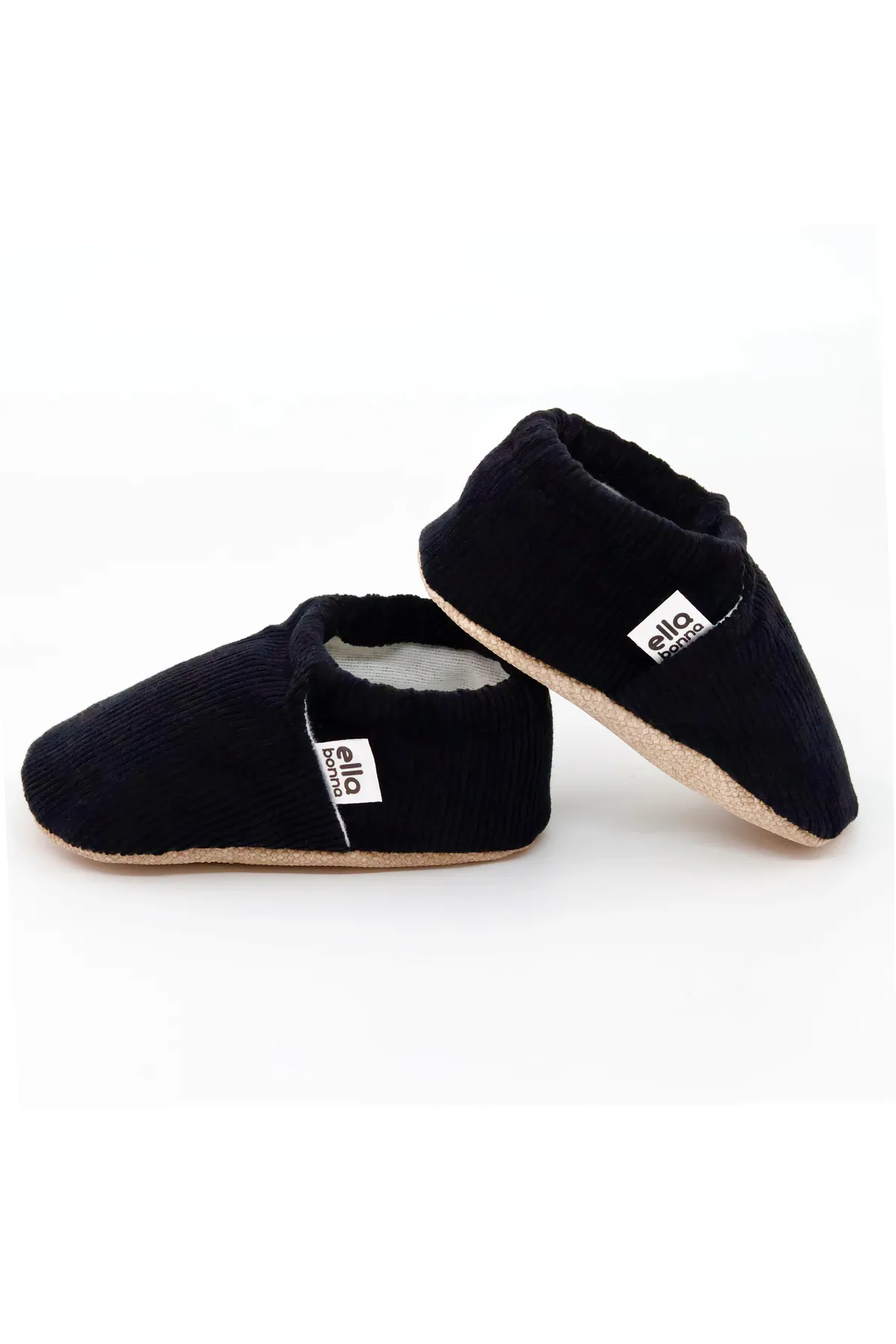 Ella Bonna  Rutschfeste Sohle, Futter aus Bio-Baumwolle, Babyschuhe aus Cord in Schwarz