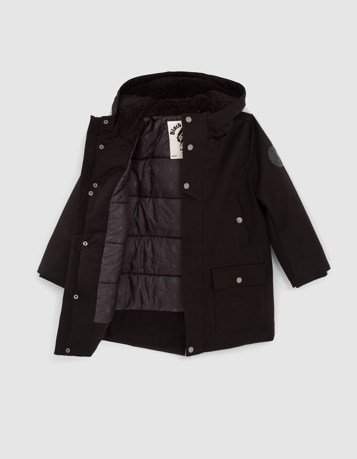 Parka noire à capuche doublure matelassée garçon