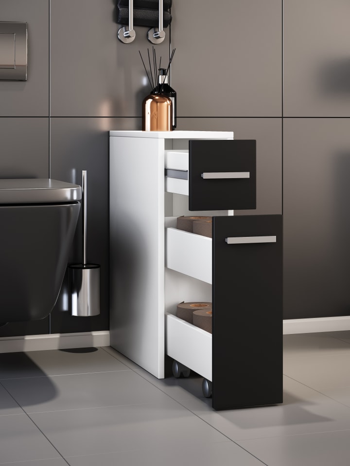 VCM  Holz Badmöbel Nischenschrank Raumteiler Bad Zalo in Weiß / Schwarz günstig kaufen onesize