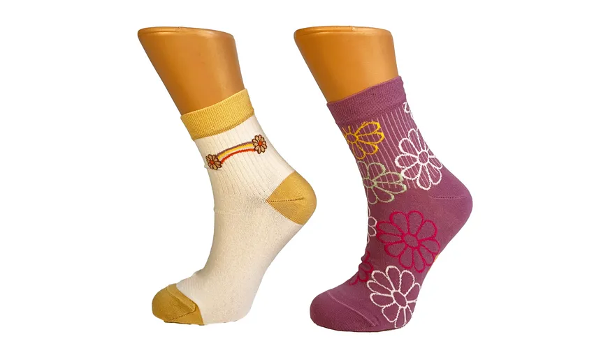 Damen Socken mit feiner Rippe 2er Pack creme, lila