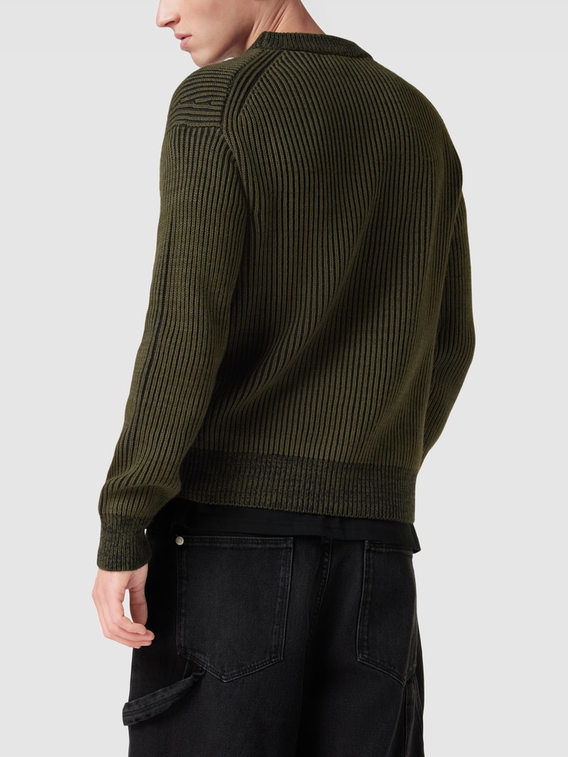 Strickpullover in Two-Tone-Machart Modell 'Crew pullover' in olivgrün