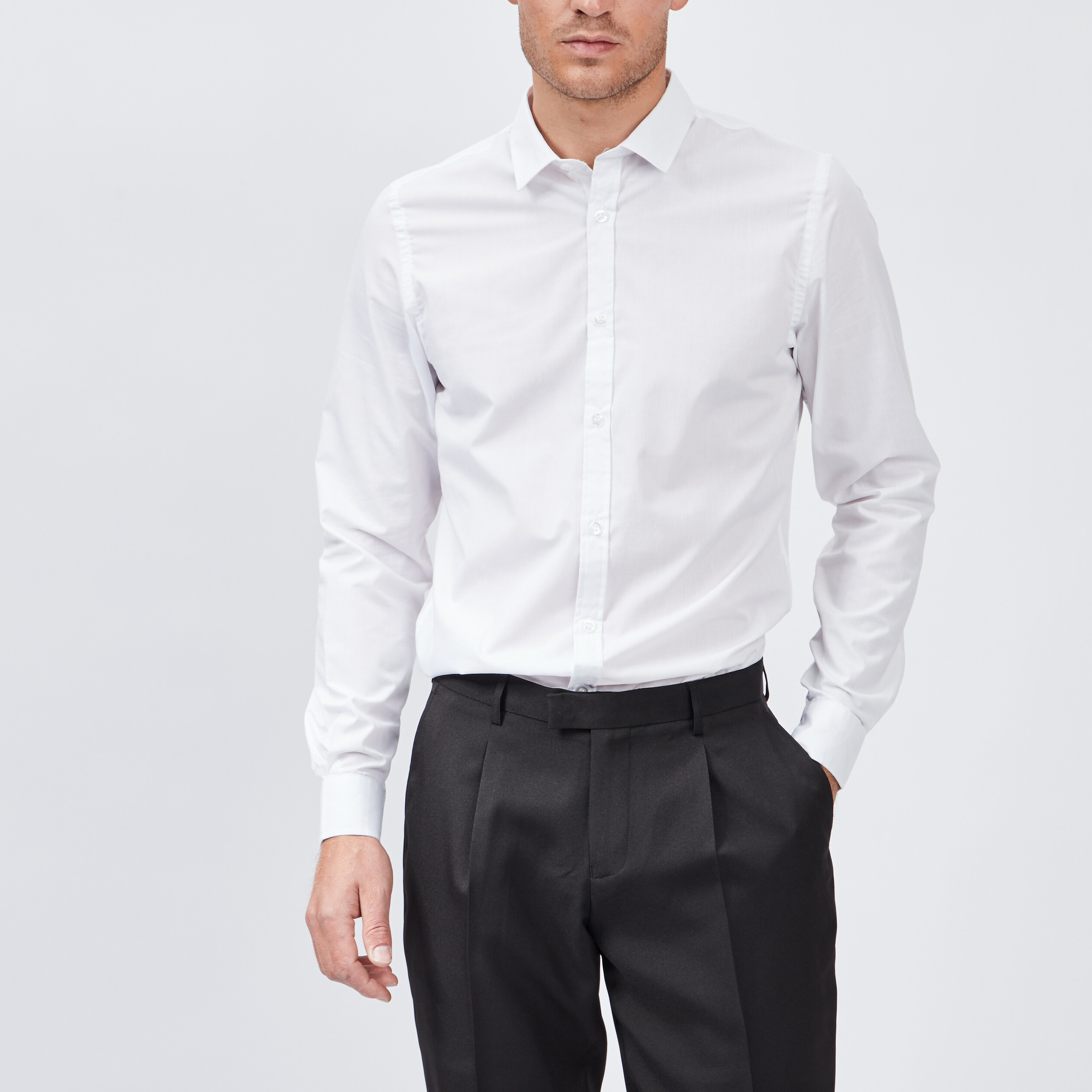Chemise coupe ajustée manches longues blanc homme | La Halle