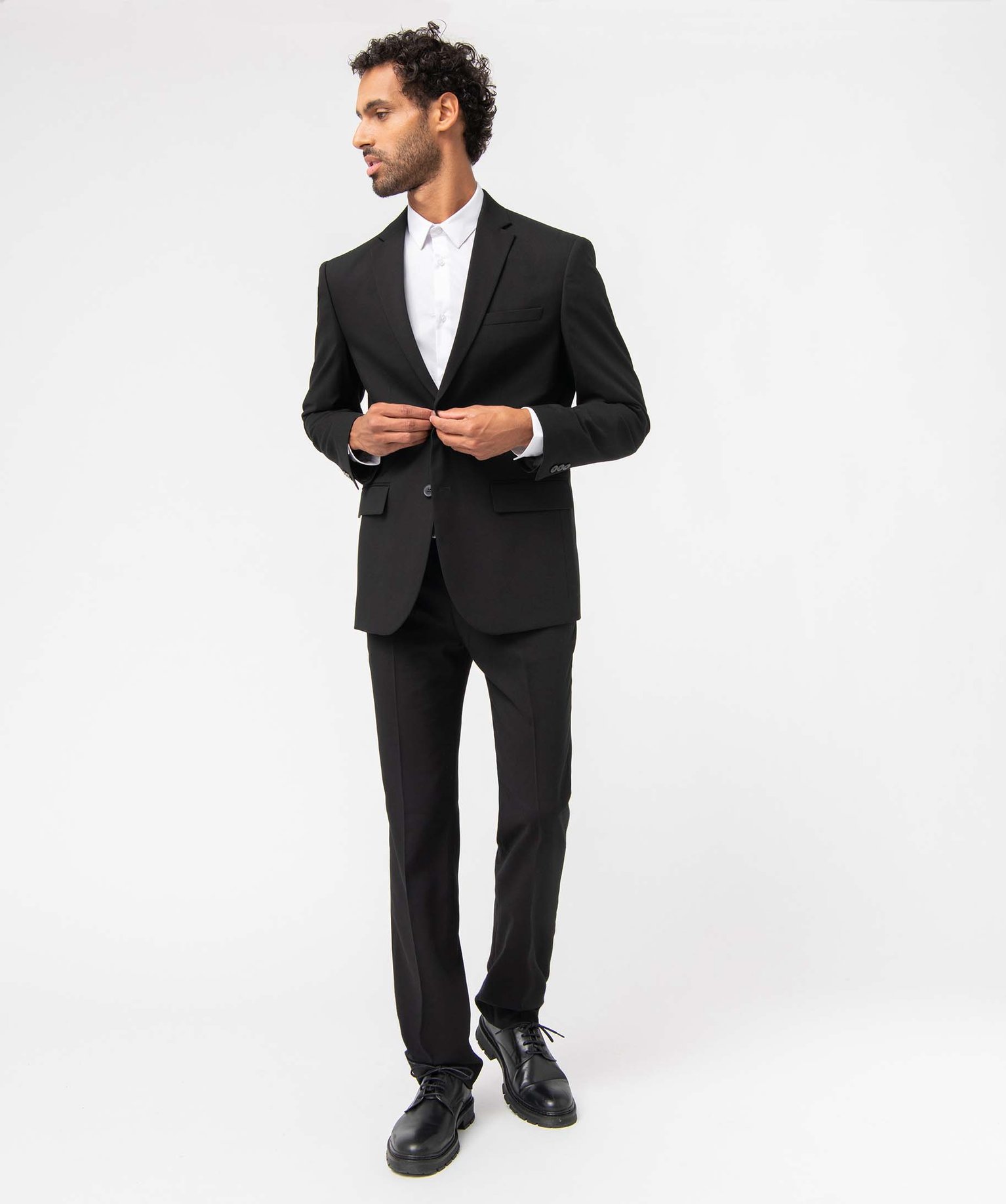 Pantalon de costume homme en toile coupe droite noir | GEMO