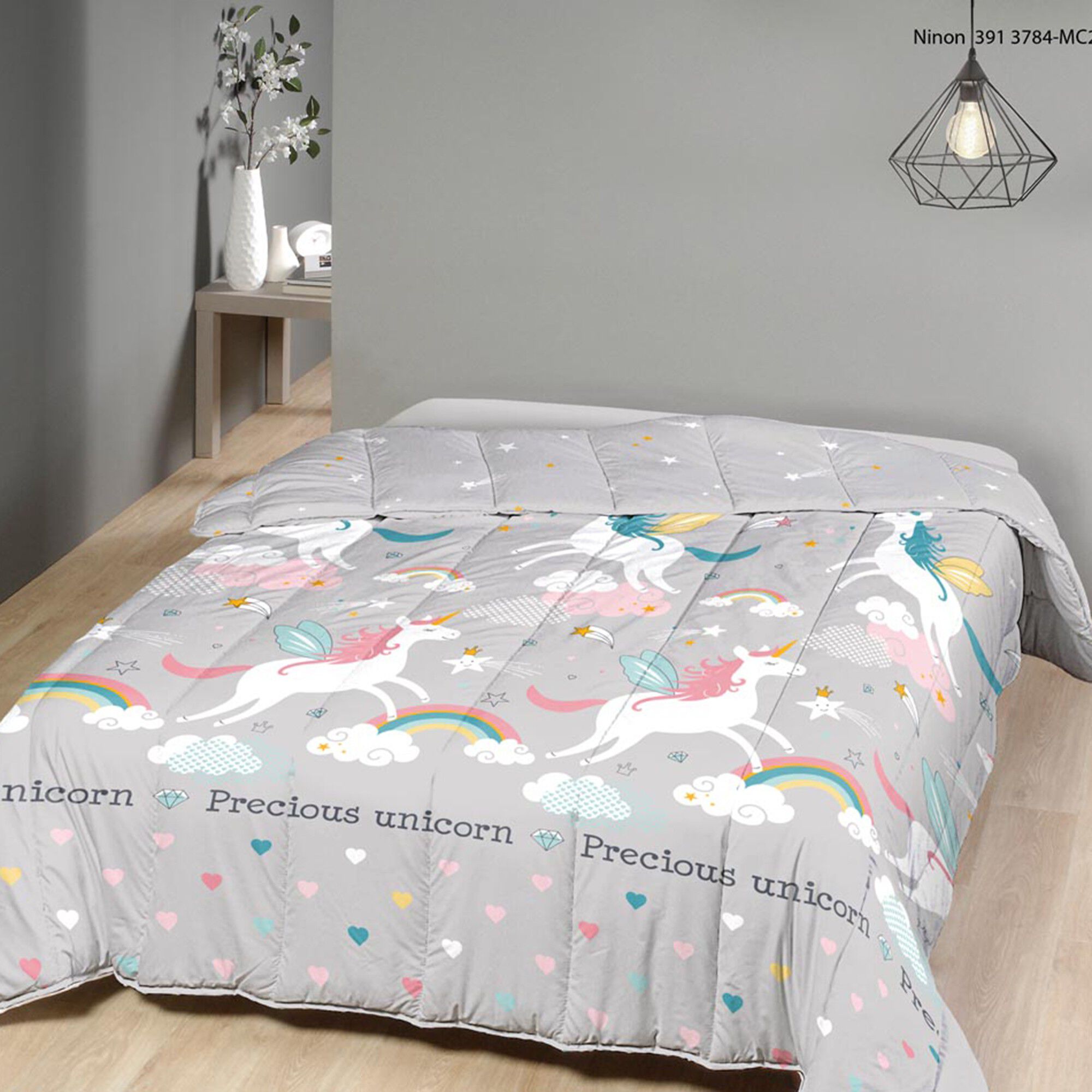 Couette microfibre imprimé licorne 350 g/m²