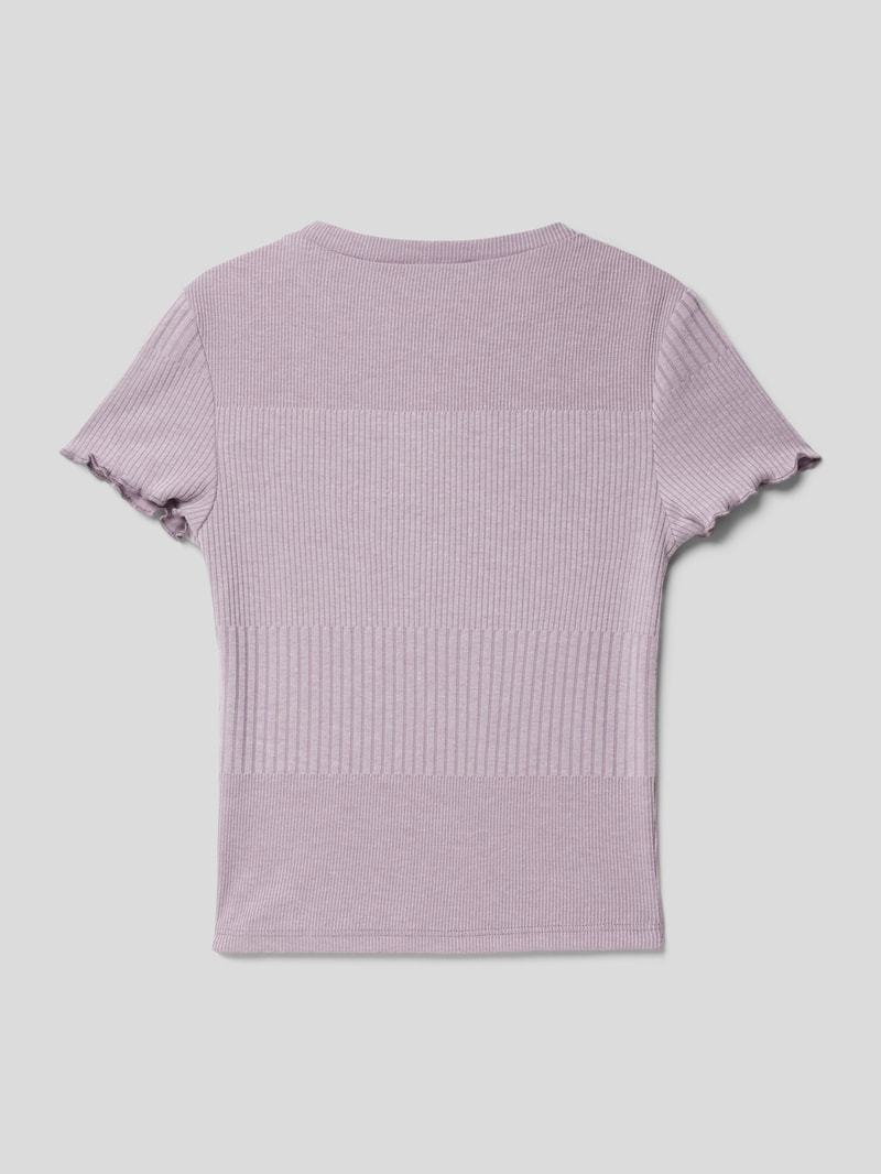 T-Shirt mit Viskose-Anteil und Label-Print in flieder