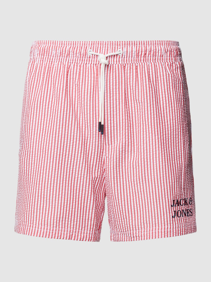 Badehose mit Label-Stitching Modell 'FIJI' in hellrot