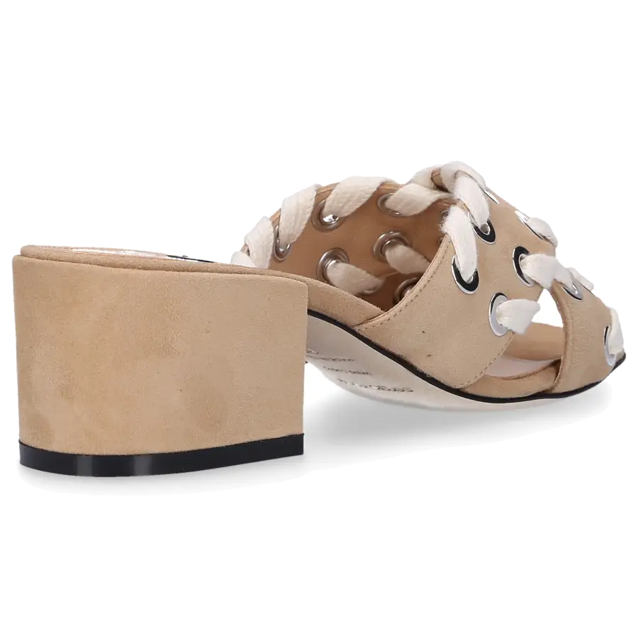 Sergio Rossi - Pantoletten SR PANTELLERIA Veloursleder Metallösen beige - beige