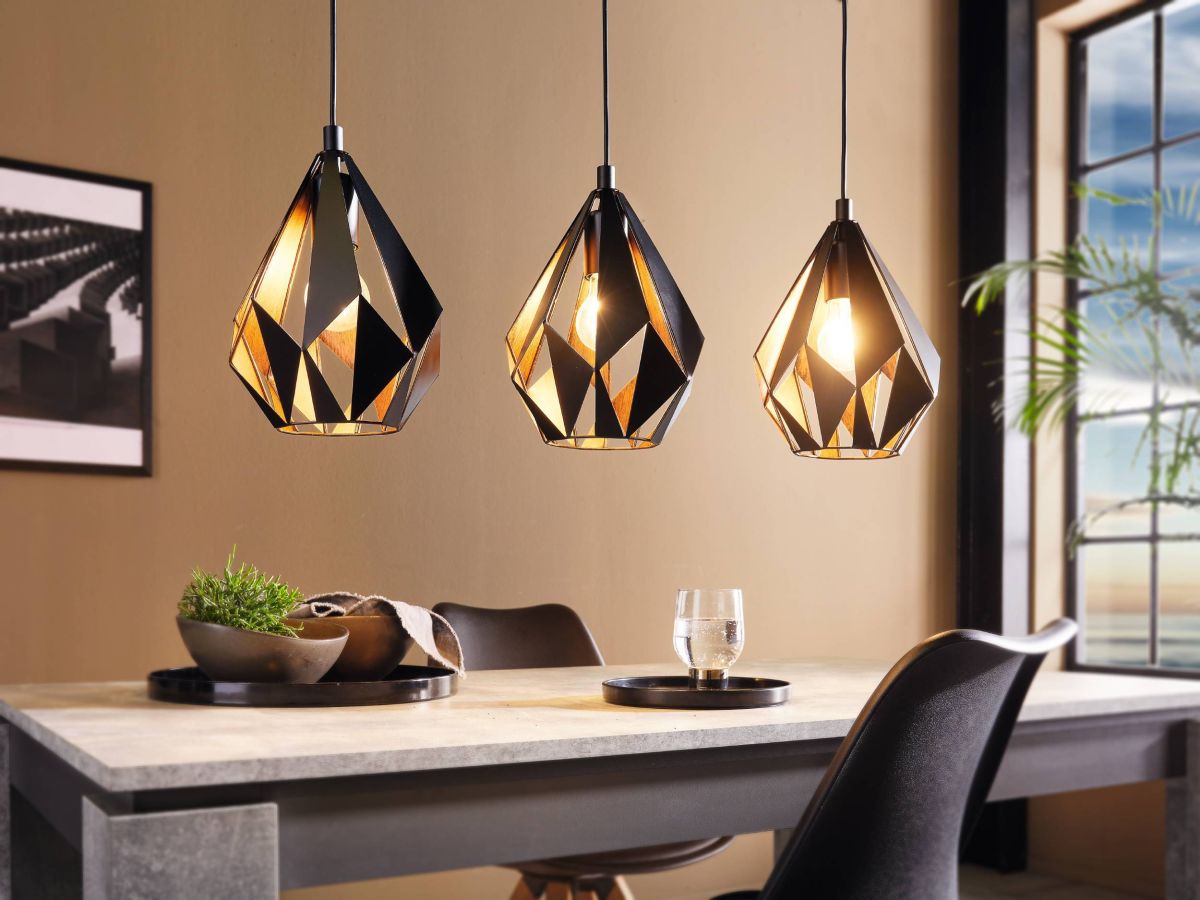EGLO 3-flg Pendelleuchte Carlton 1 Schwarz Kupfer
