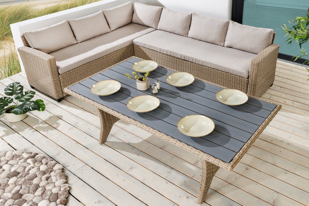 riess-ambiente Sitzgruppe MONACO 236cm natur, (Set, 1-tlg), Garten · inkl. Tisch und Kissen · Outdoor