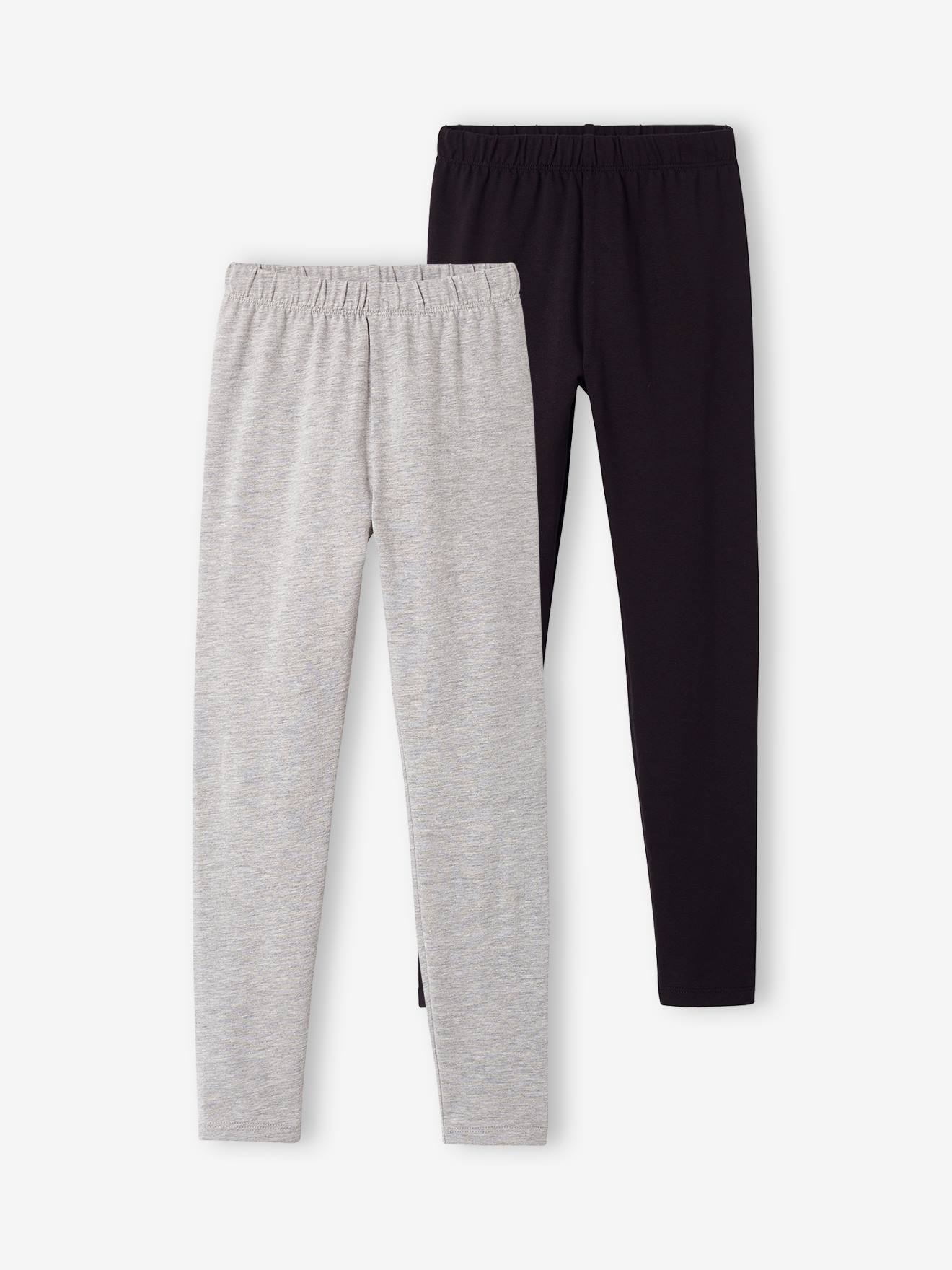 Vertbaudet 2er-Pack Leggings für Mädchen BASIC Oeko-Tex - schwarz+grau meliert