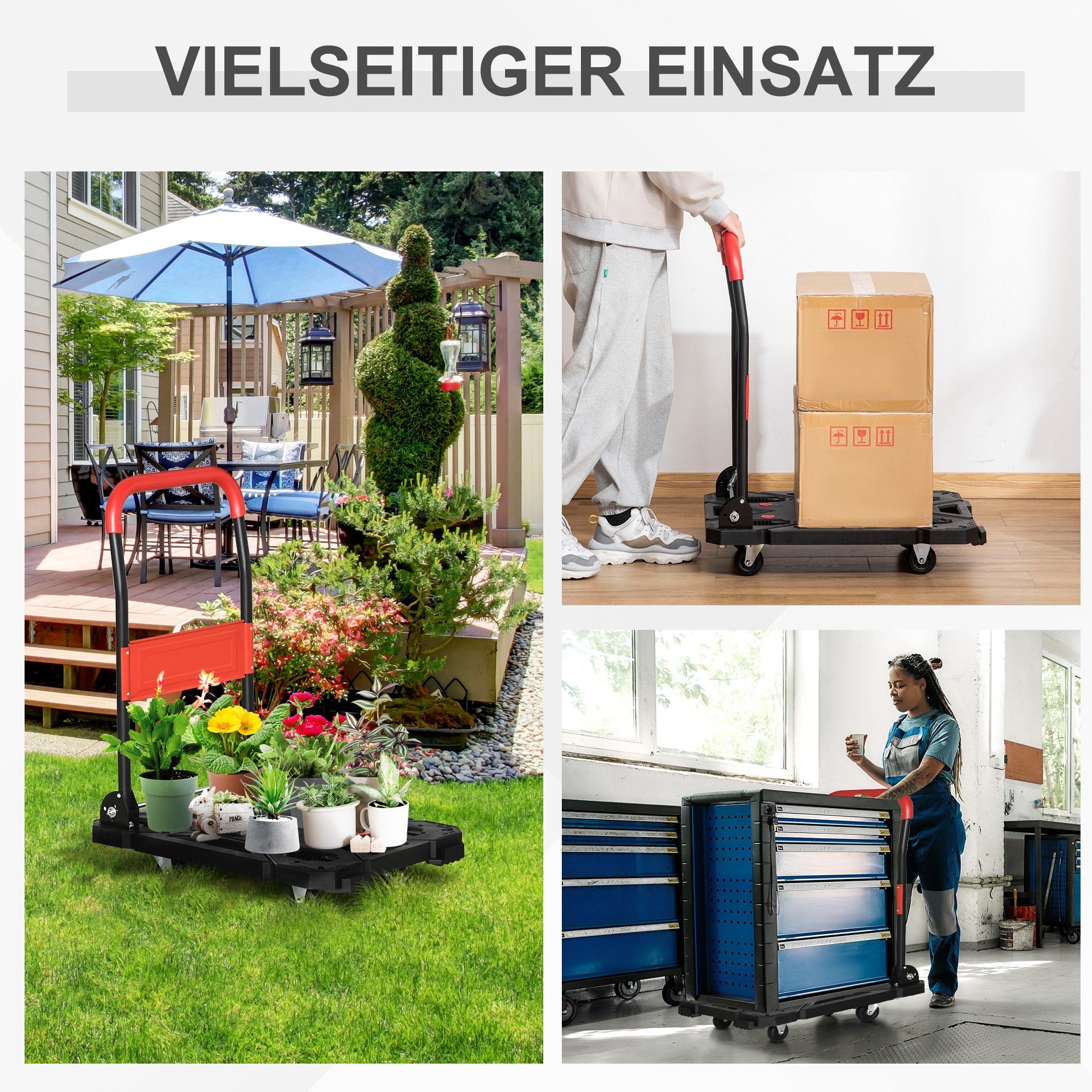 Durhand Sackkarre Transportwagen, 150 kg belastbar, 70 cm x 52,5 cm x 90 cm, (Set, 1-St., 1 x Plattformwagen), faltbar