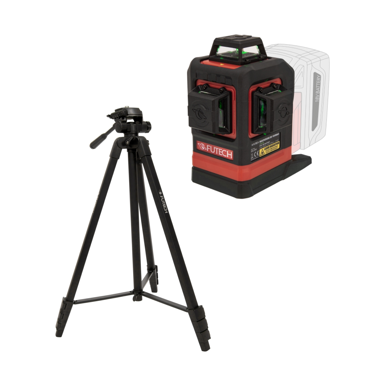 Laser cu linii în cruce fără fir Futech 036.3DG-G Multicross 3D pentru podea, inclusiv trepied în husă