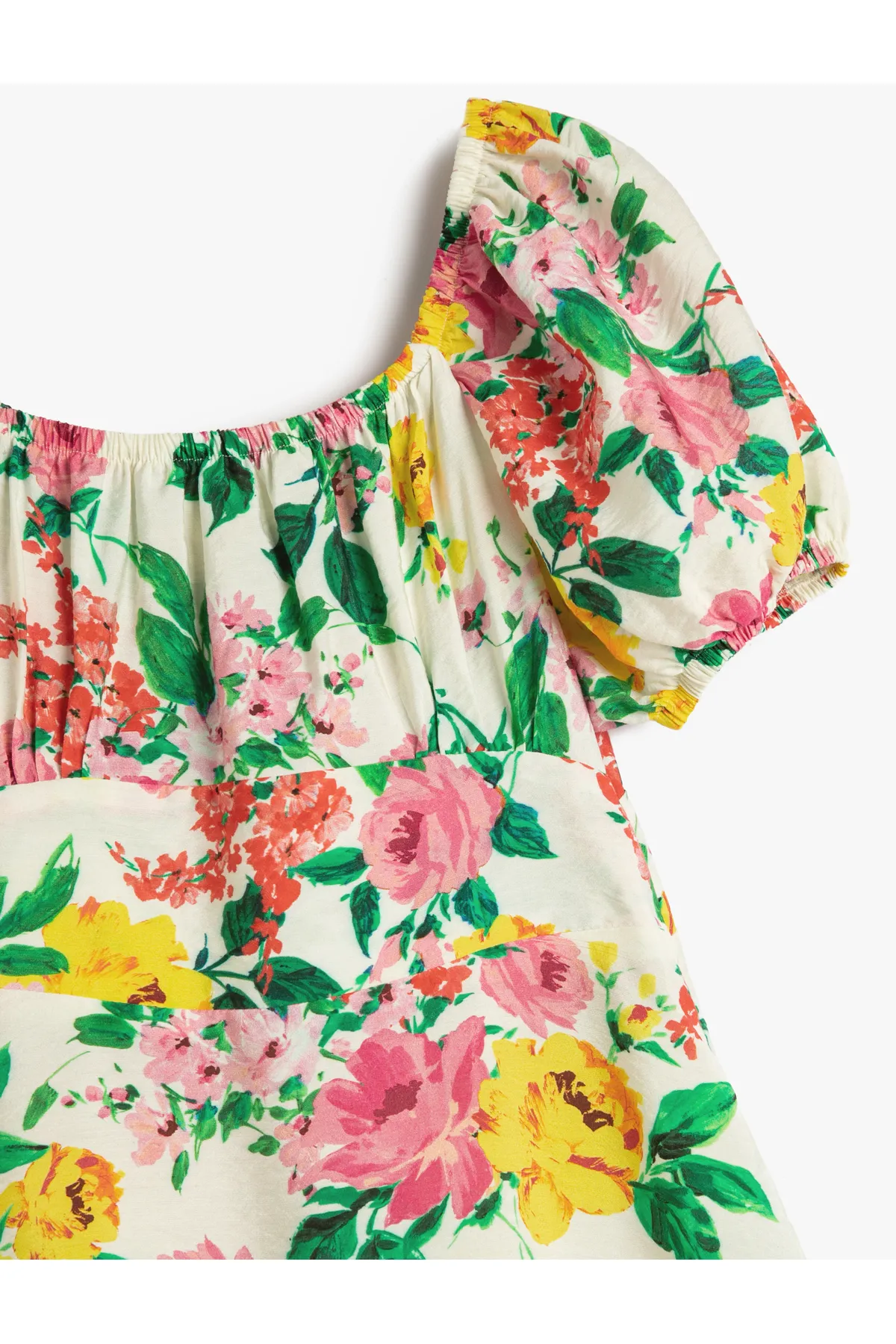 Koton  Kleid mit Blumenmuster, Midi-Länge, gestuft, kurze Ballonärmel, quadratischer Ausschnitt
