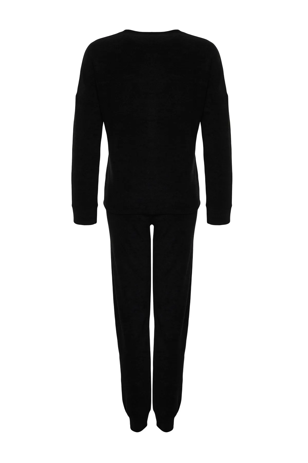 Trendyol Collection  Schwarzes Samt-T-Shirt-Jogger-Strick-Pyjama-Set THMAW24PT00297