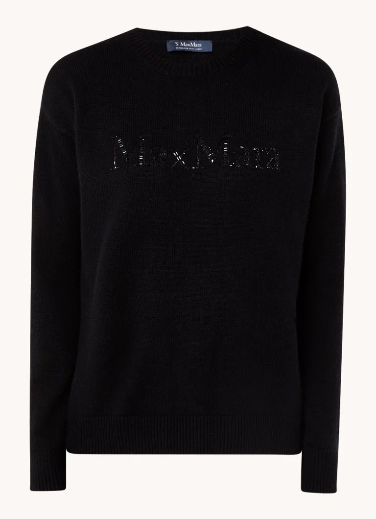 Jemne pletený pulóver MaxMara Kassel zo zmesi kašmíru s kamienkami a logom