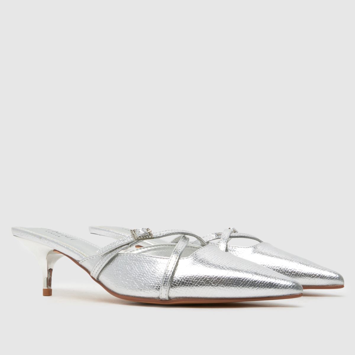 SIMMI – Caely Court – Kitten – Silverfärgade mule-skor med låg klack