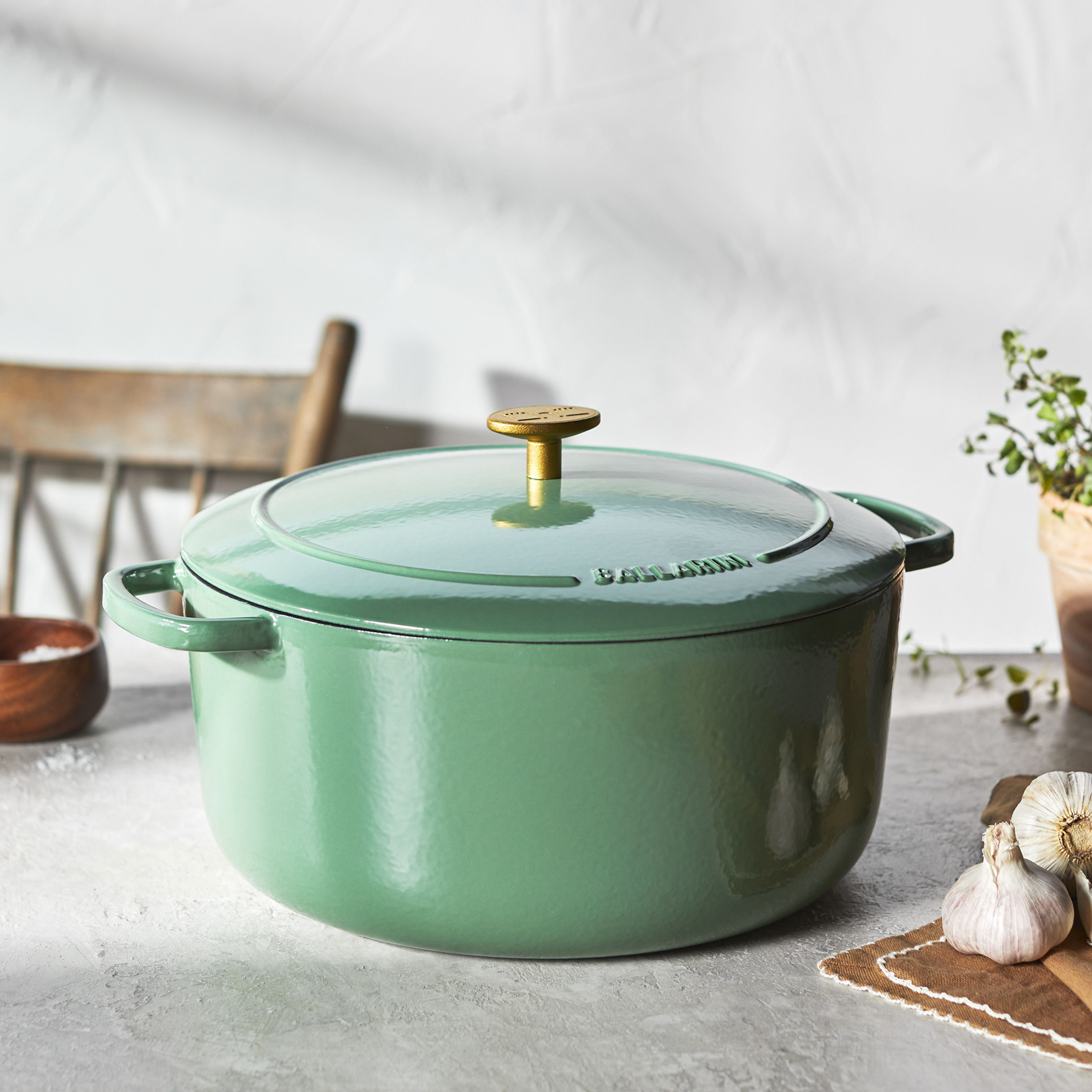 Cocotte 28 cm, rund, Grün, Gusseisen