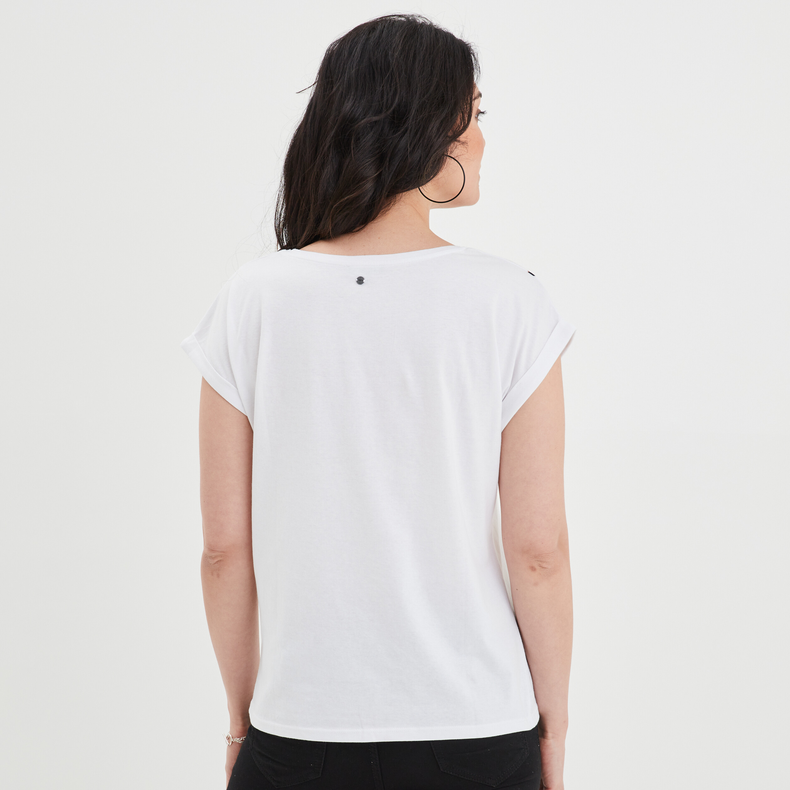 T-shirt ajusté col rond coton Liberto ecru femme | La Halle