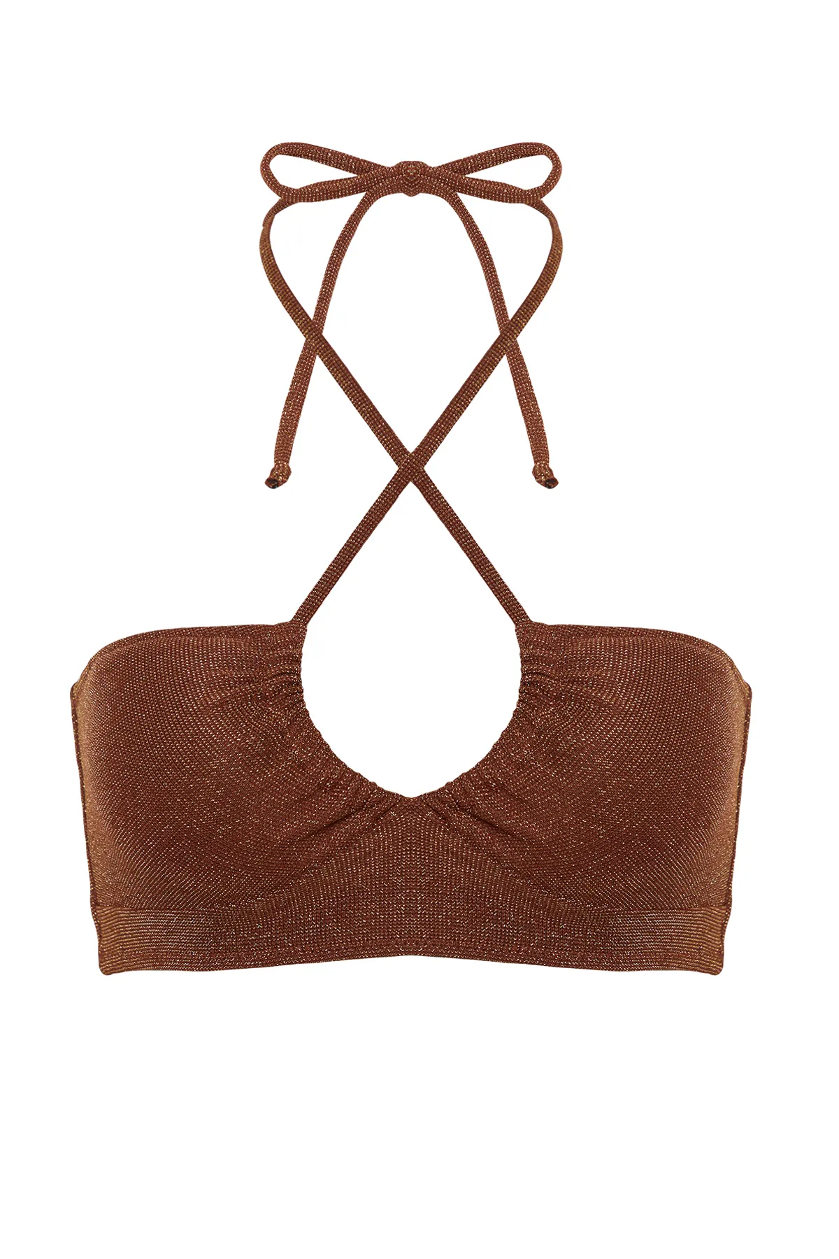 Trendyol Collection  Braunes trägerloses Glitzer-Bikinioberteil TBESS23BU00302